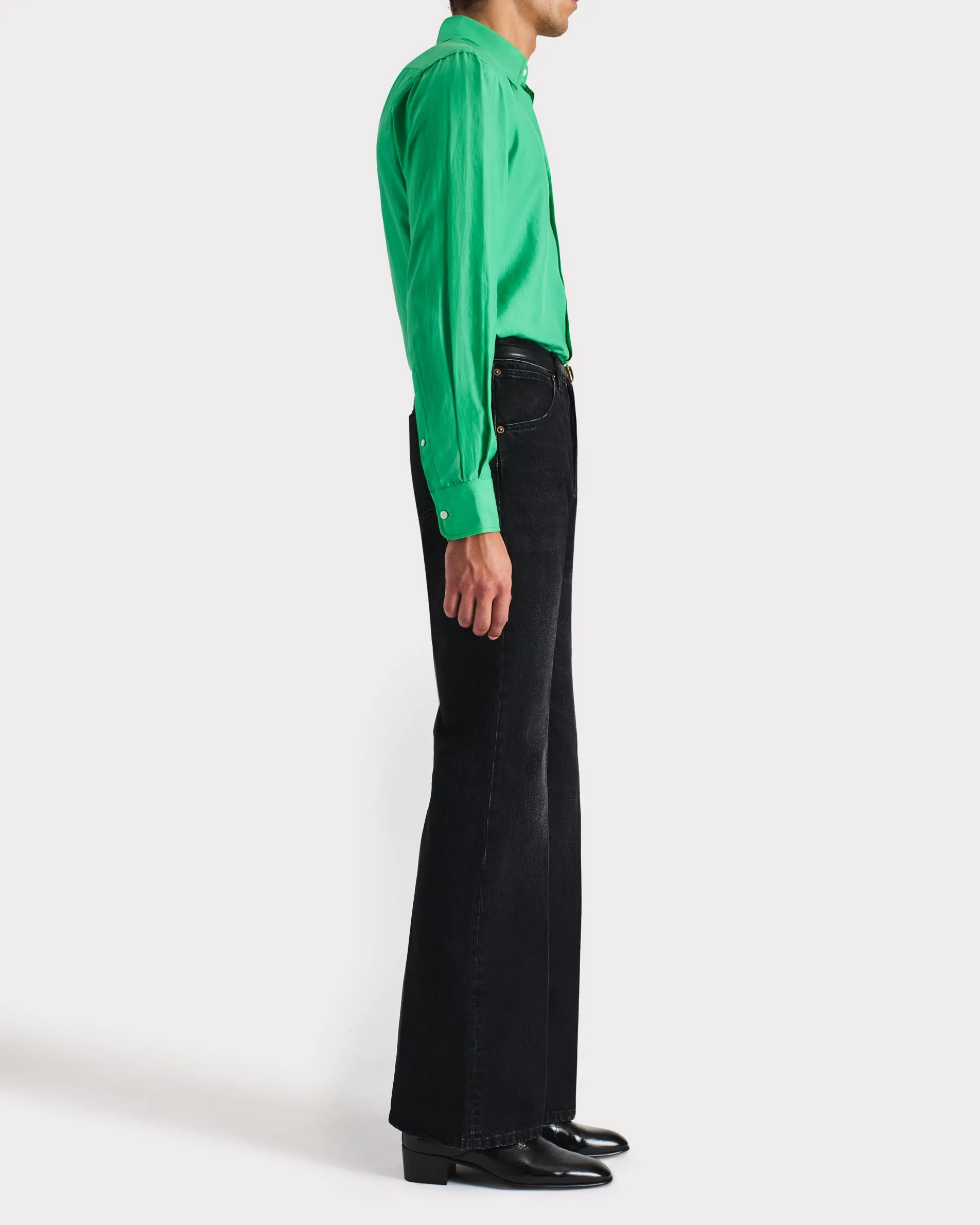 FLARED HIGH-WAISTED JEANS IN COTTON DENIM - WASHED BLACK sold by Husbands Paris product image thumbnail 3