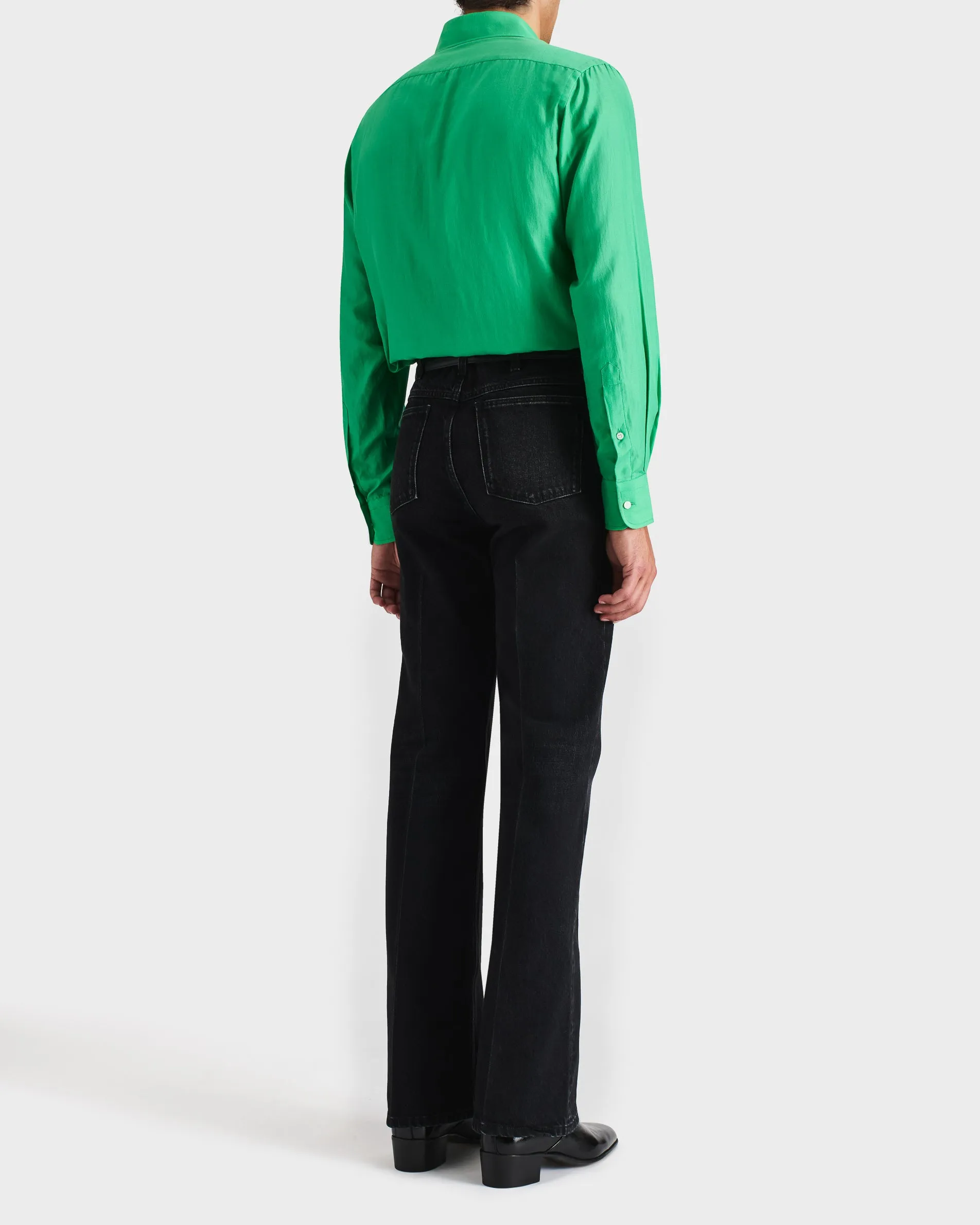 FLARED HIGH-WAISTED JEANS IN COTTON DENIM - WASHED BLACK sold by Husbands Paris product image thumbnail 5