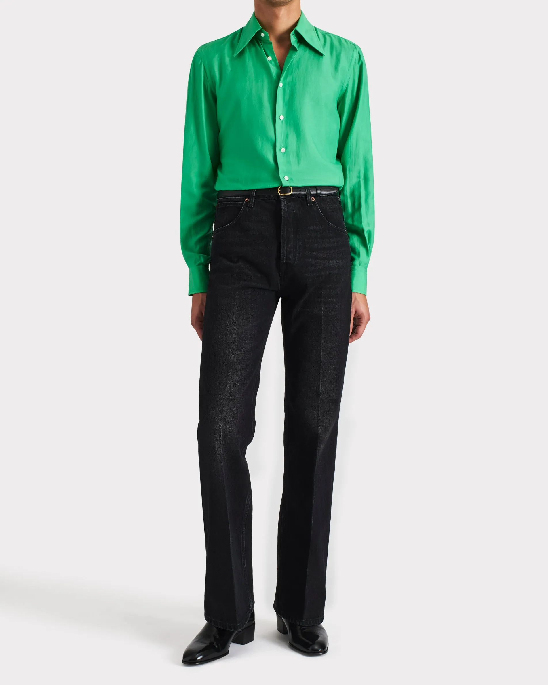 FLARED HIGH-WAISTED JEANS IN COTTON DENIM - WASHED BLACK sold by Husbands Paris product image thumbnail 4