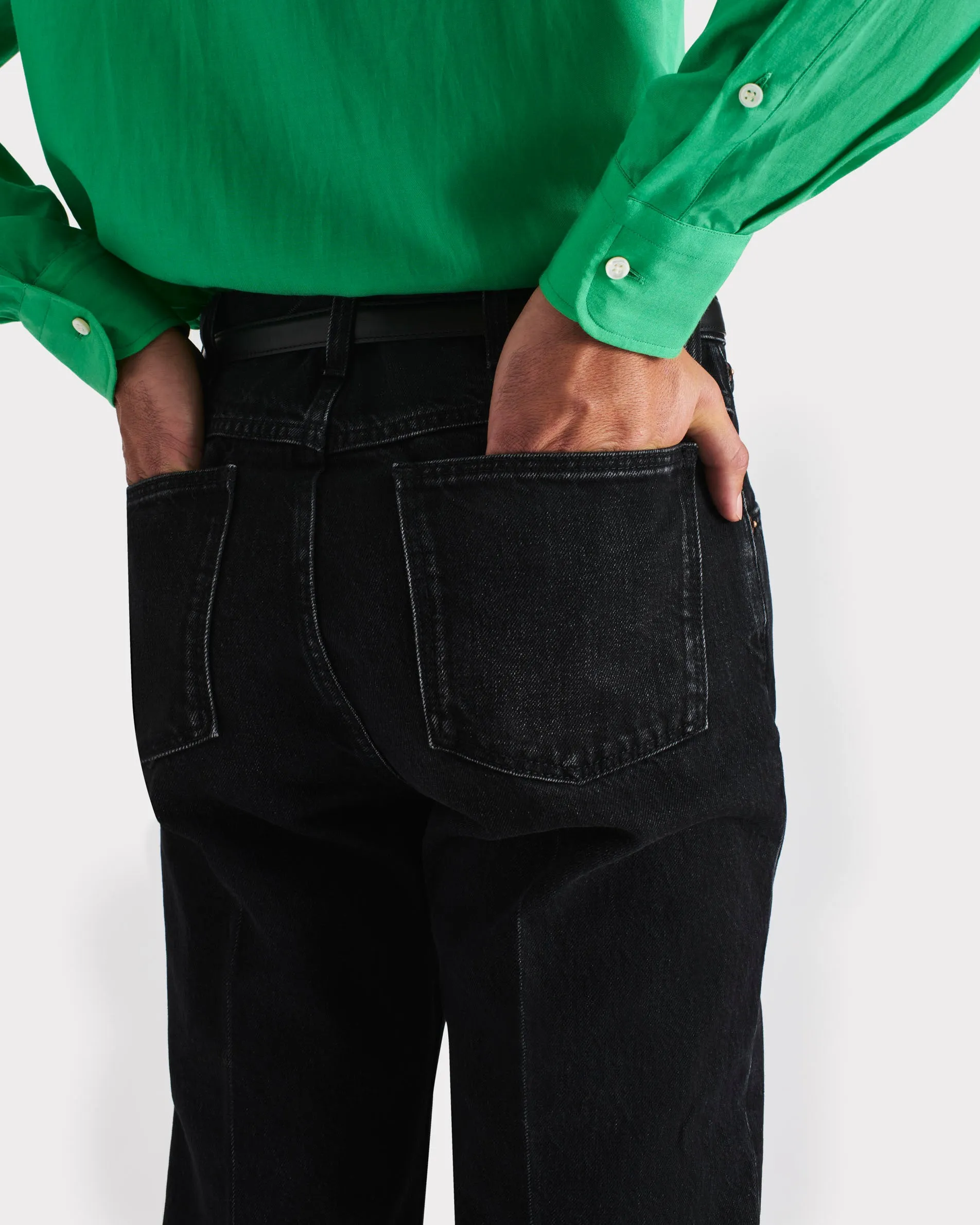 FLARED HIGH-WAISTED JEANS IN COTTON DENIM - WASHED BLACK sold by Husbands Paris product image thumbnail 2