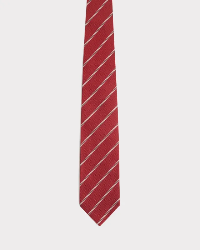 TIE IN SILK JACQUARD - VERMILLION WITH CREAM PINSTRIPES made by Husbands Paris