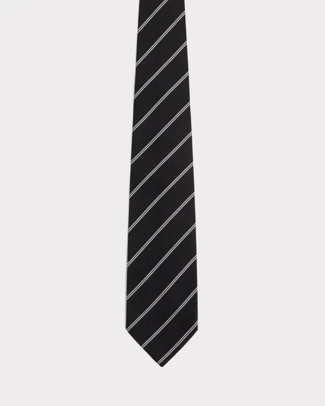 TIE IN SILK JACQUARD - BLACK WITH WHITE PINSTRIPES made by Husbands Paris