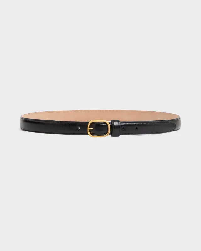 THIN BELT IN TUMBLED SHINY CALFSKIN - BLACK sold by Husbands Paris