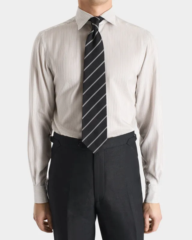 CLASSIC COLLAR SHIRT IN SILK POPLIN - WHITE WITH GREY STRIPES made by Husbands Paris