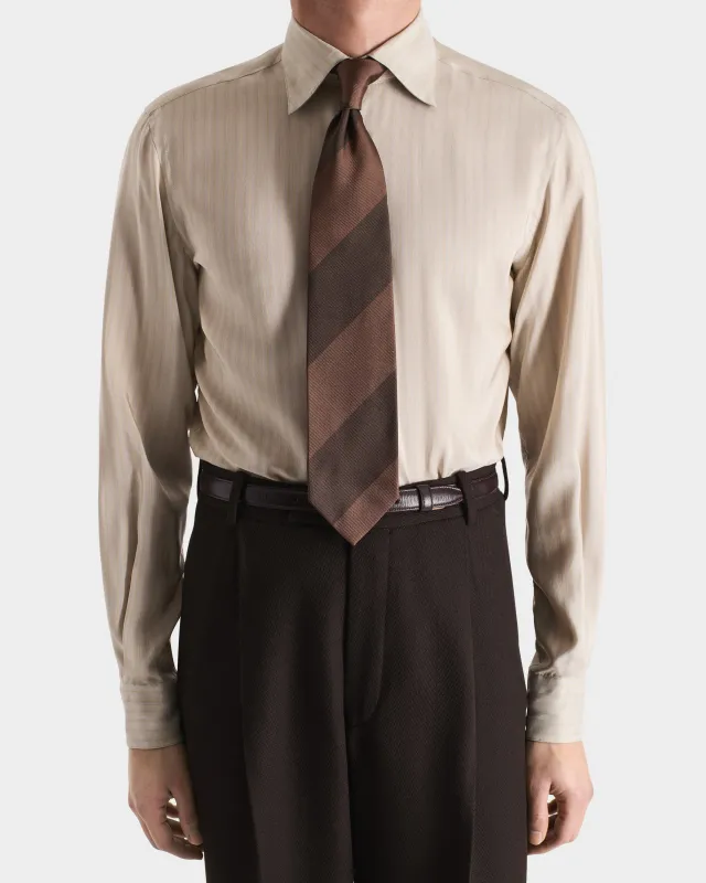 CLASSIC COLLAR SHIRT IN SILK POPLIN - CHAMPAGNE WITH STRIPES made by Husbands Paris