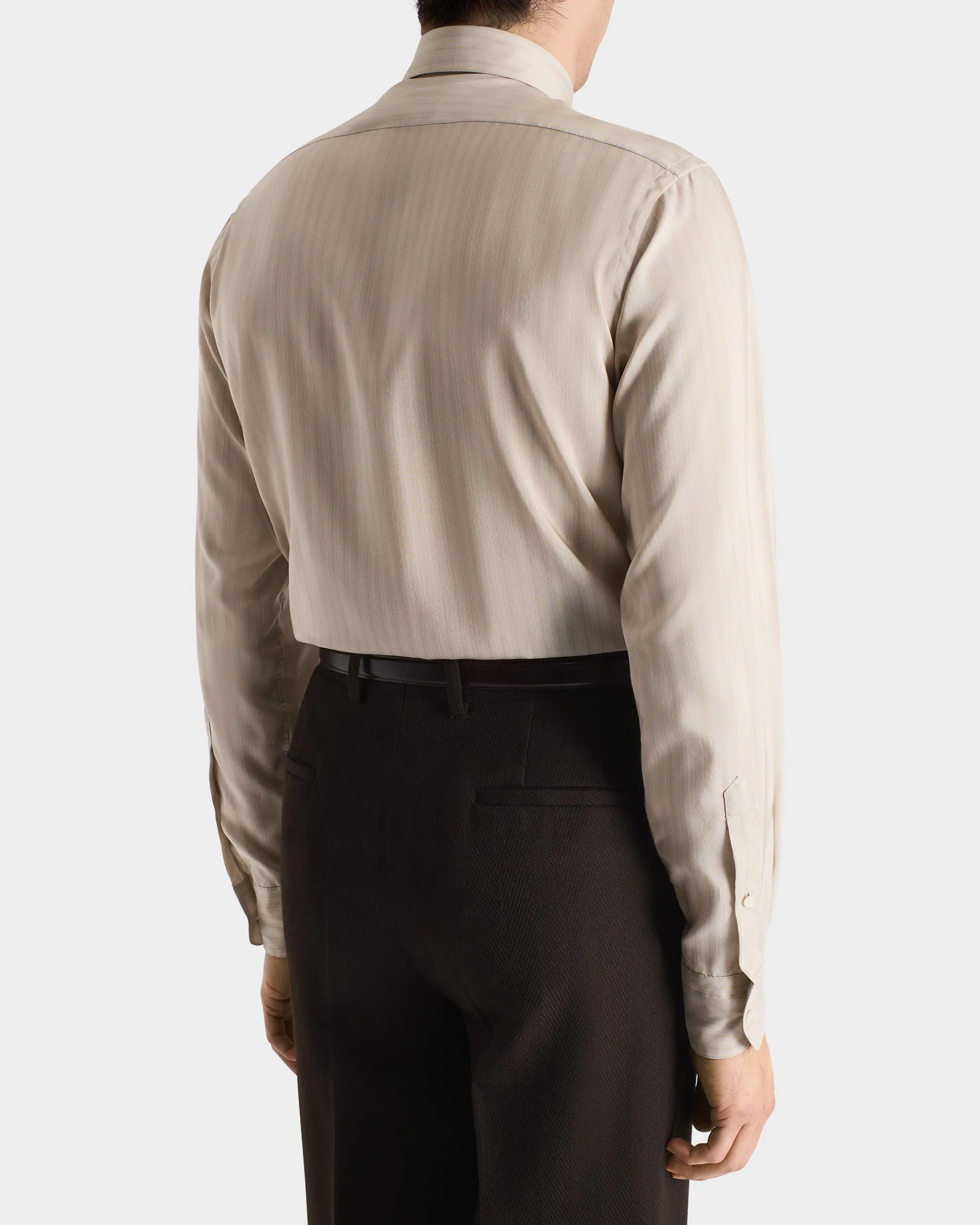 CLASSIC COLLAR SHIRT IN SILK POPLIN - CHAMPAGNE WITH STRIPES sold by Husbands Paris product image thumbnail 3