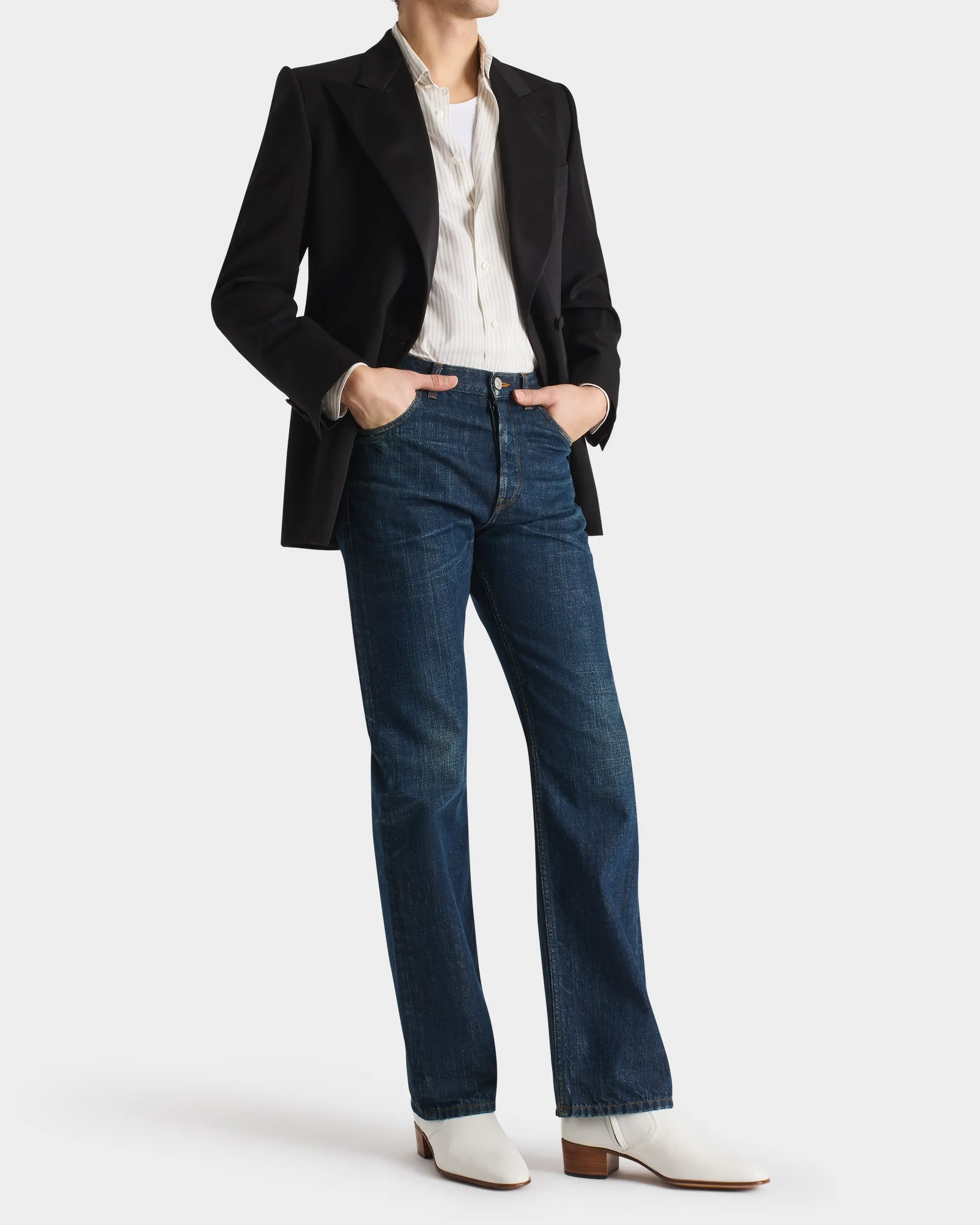 DOUBLE-BREASTED TUXEDO JACKET IN VISCOSE & VIRGIN WOOL - BLACK sold by Husbands Paris product image thumbnail 4