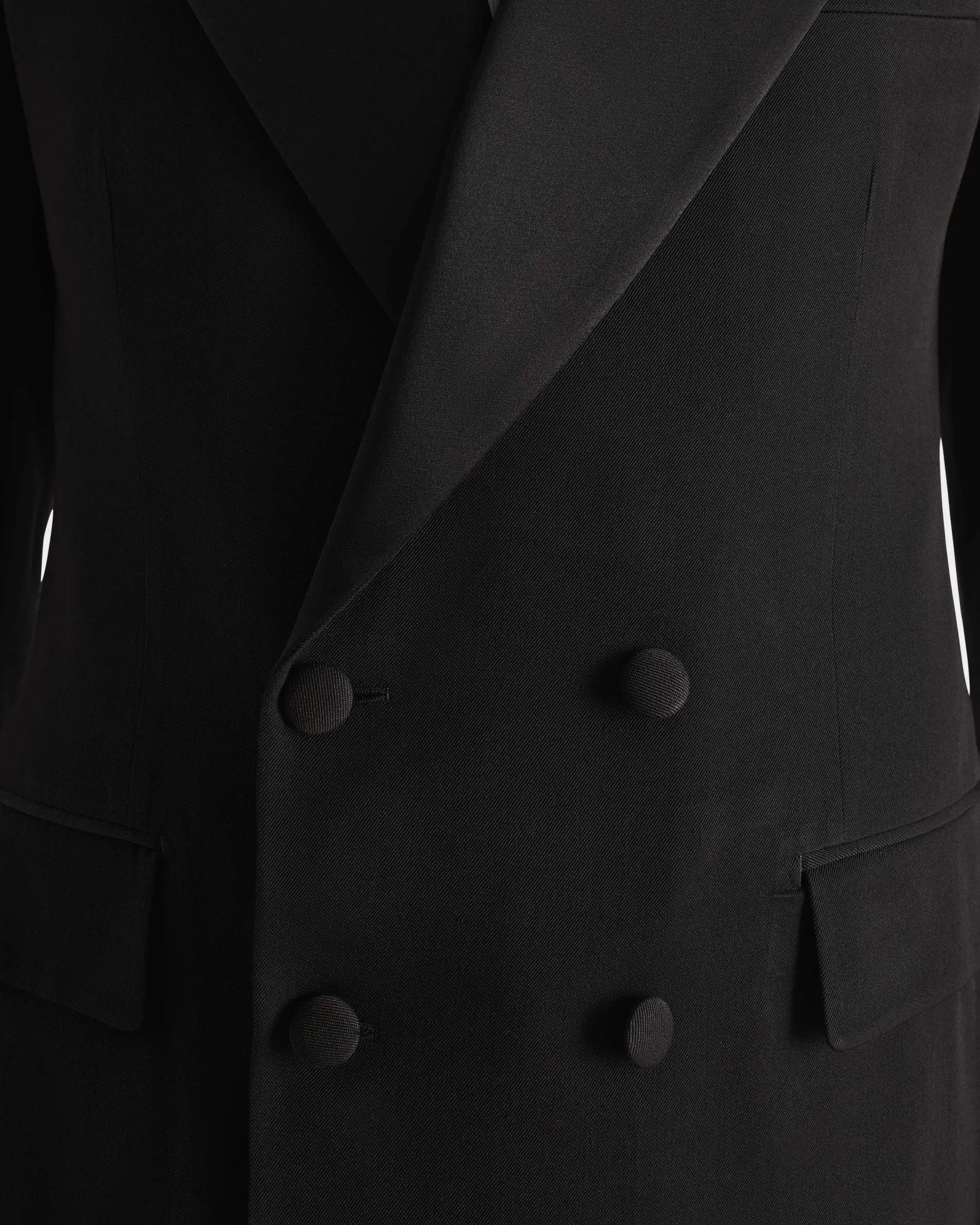 DOUBLE-BREASTED TUXEDO JACKET IN VISCOSE & VIRGIN WOOL - BLACK sold by Husbands Paris product image thumbnail 5