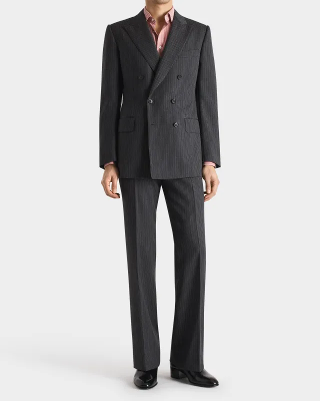 DOUBLE-BREASTED SUIT IN WOOL - ANTHRACITE WITH GREY STRIPES sold by Husbands Paris