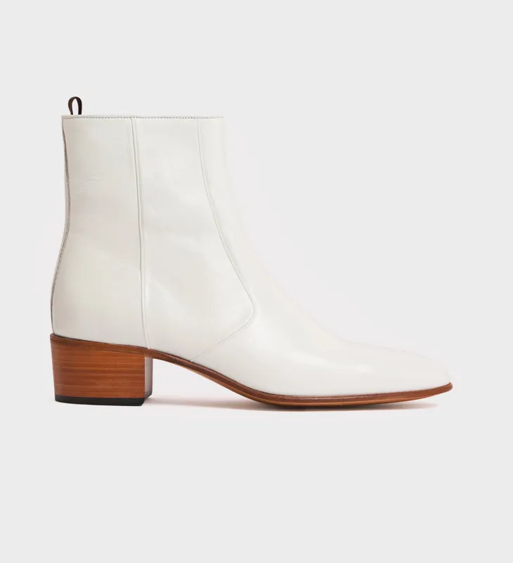 ZIPPED BOOTS IN TUMBLED SHINY CALFSKIN - OFF-WHITE made by Husbands Paris
