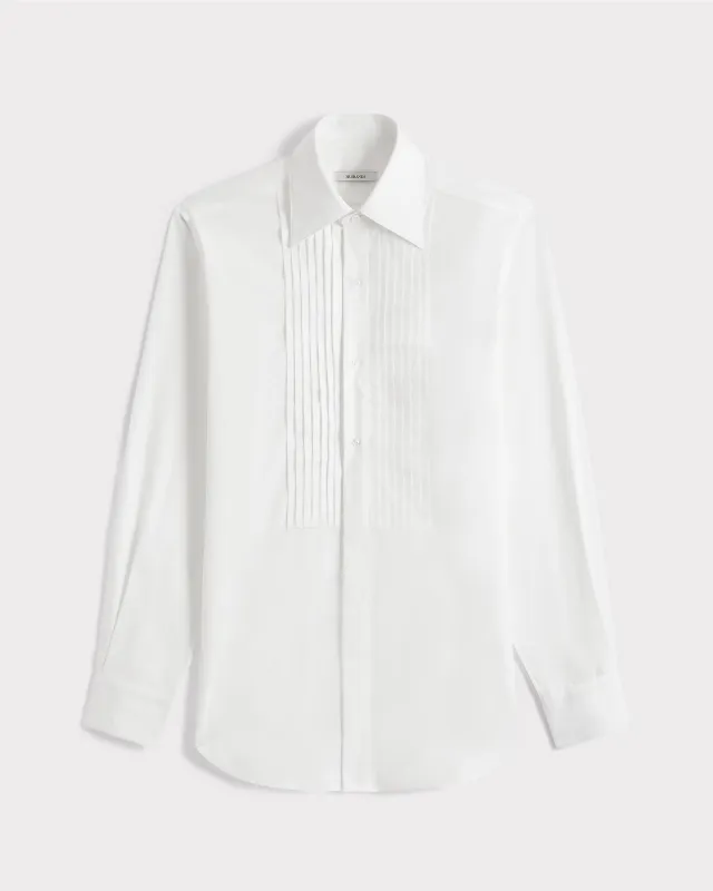 WIDE COLLAR TUXEDO SHIRT IN COTTON PINPOINT - WHITE made by Husbands Paris