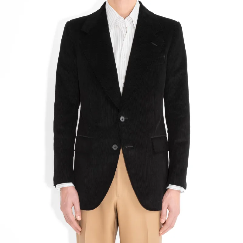 SINGLE-BREASTED JACKET IN POLYESTER CORDUROY - BLACK made by Husbands Paris