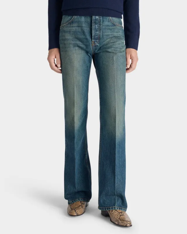 FLARED JEANS IN COTTON DENIM - WASHED INDIGO made by Husbands Paris