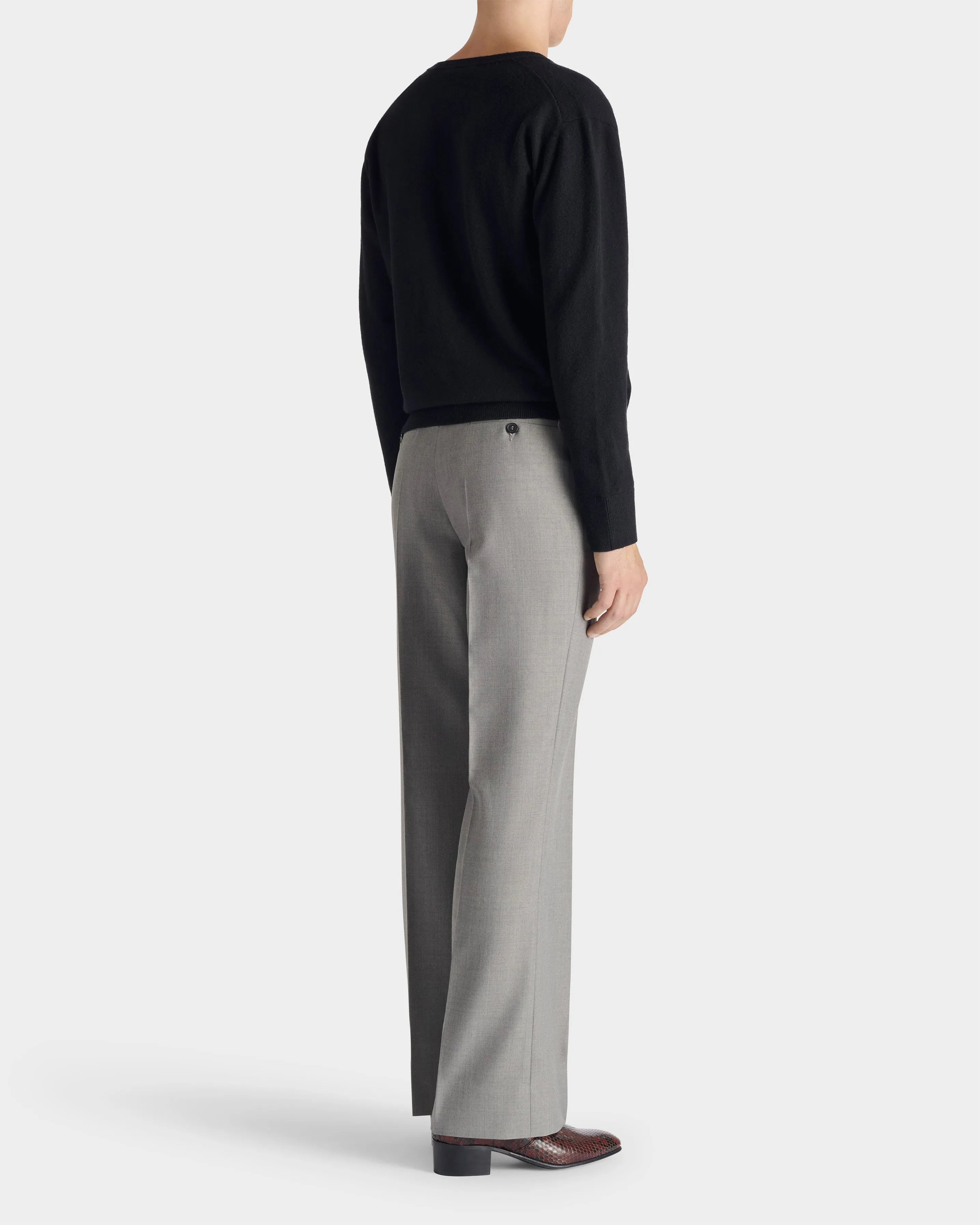 FLARED TROUSERS IN POLY-WOOL TWILL - DOVE GREY sold by Husbands Paris product image thumbnail 3