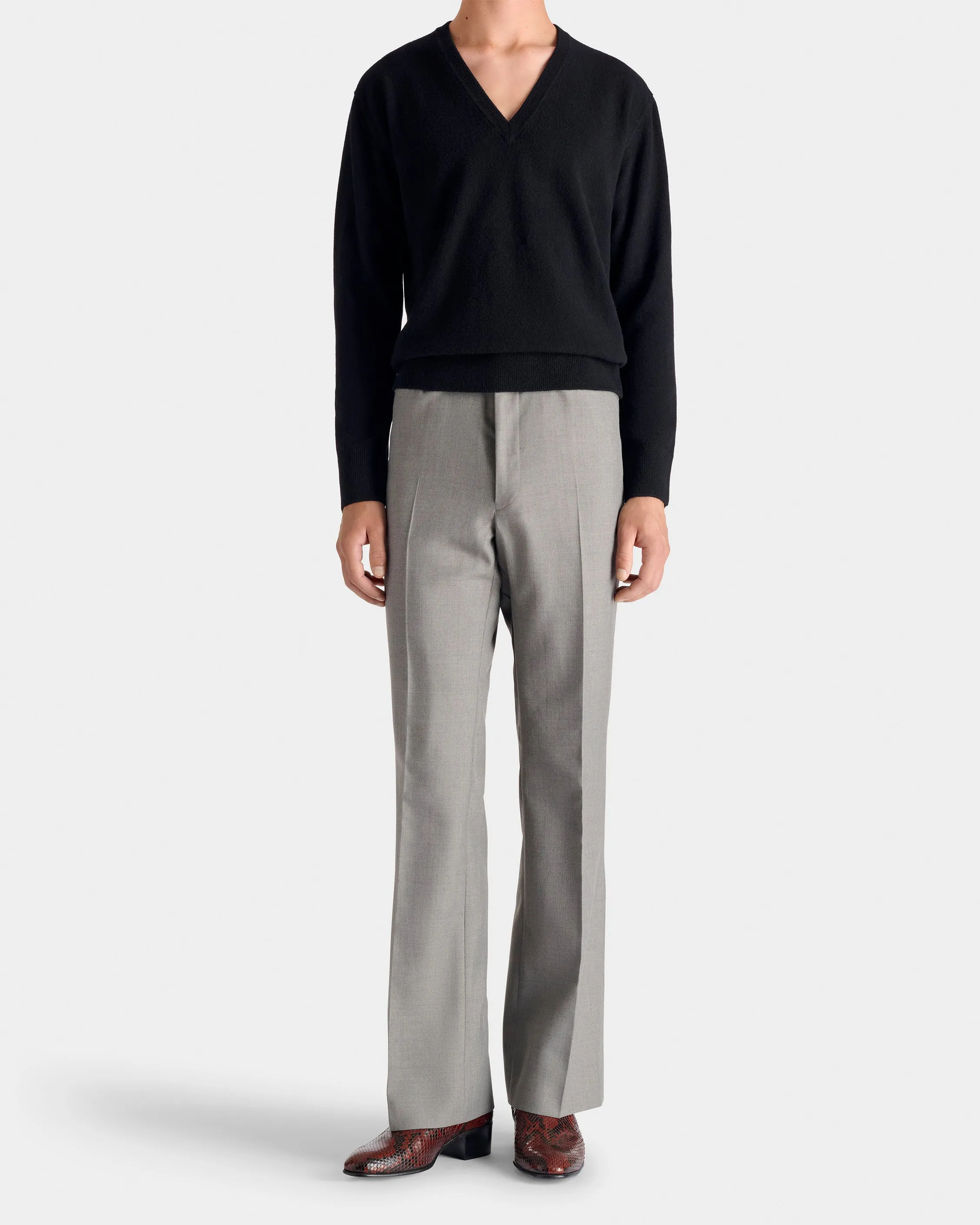 FLARED TROUSERS IN POLY-WOOL TWILL - DOVE GREY sold by Husbands Paris product image thumbnail 4