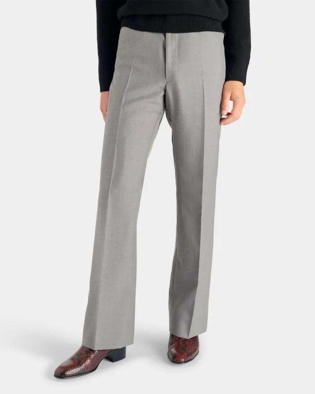 FLARED TROUSERS IN POLY-WOOL TWILL - DOVE GREY made by Husbands Paris