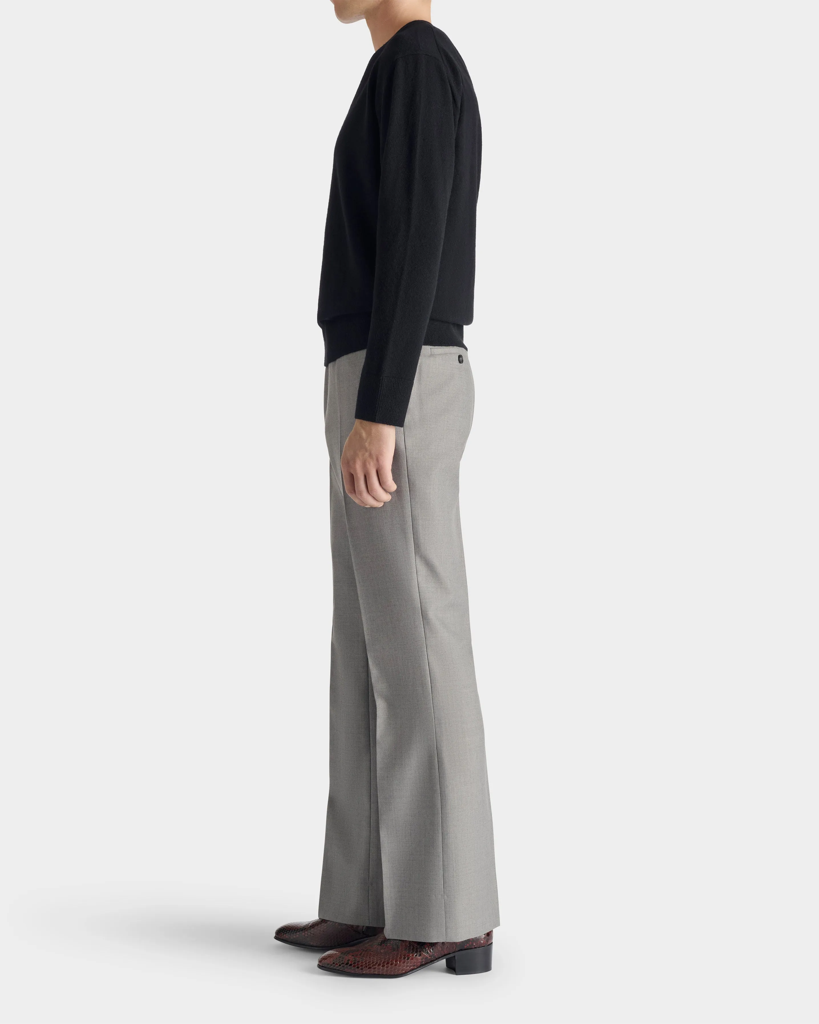 FLARED TROUSERS IN POLY-WOOL TWILL - DOVE GREY sold by Husbands Paris product image thumbnail 5