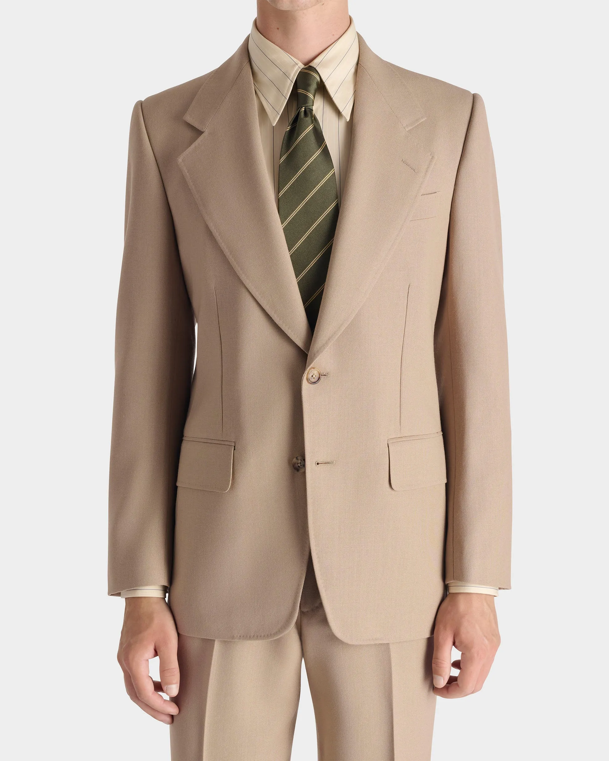 SINGLE-BREASTED SUIT IN 3-PLY WOOL FRESCO - BEIGE sold by Husbands Paris product image thumbnail 4