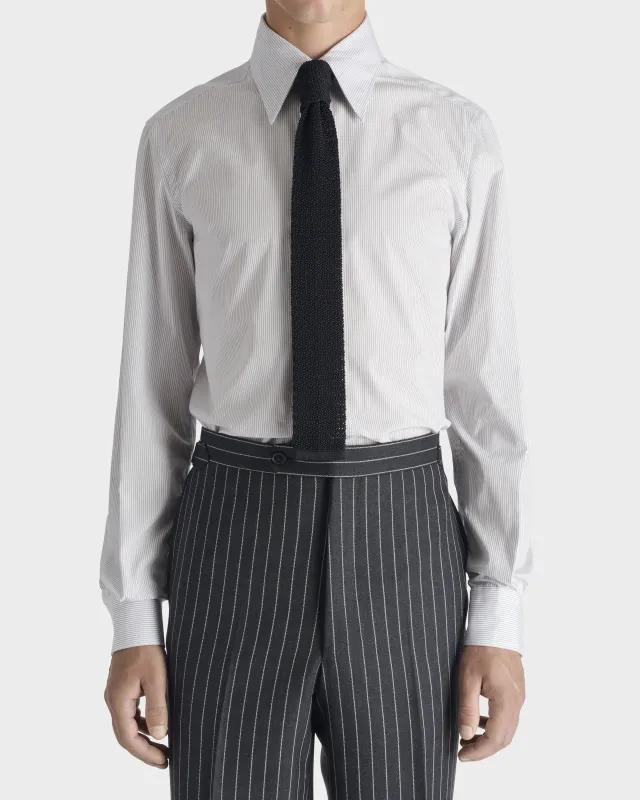 WIDE COLLAR SHIRT IN SUPIMA COTTON POPLIN - WHITE WITH NAVY PINSTRIPES made by Husbands Paris