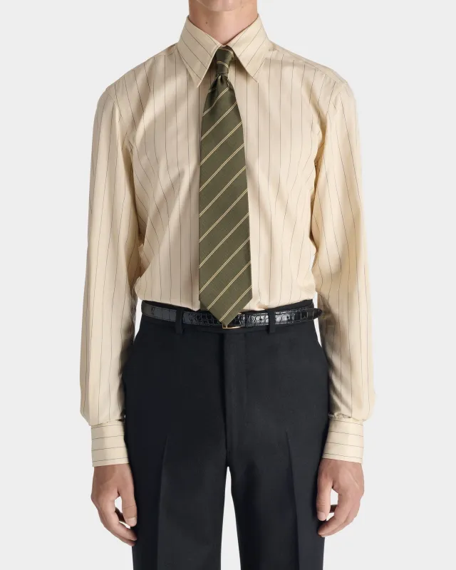 WIDE COLLAR SHIRT IN COTTON & LYOCELL POPLIN - CREAM WITH STRIPES made by Husbands Paris