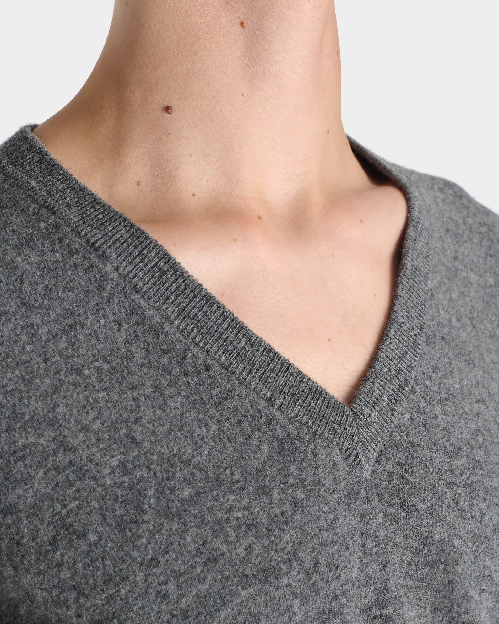 V-NECK SWEATER IN SUPERFINE LAMBSWOOL - GREY sold by Husbands Paris product image thumbnail 2