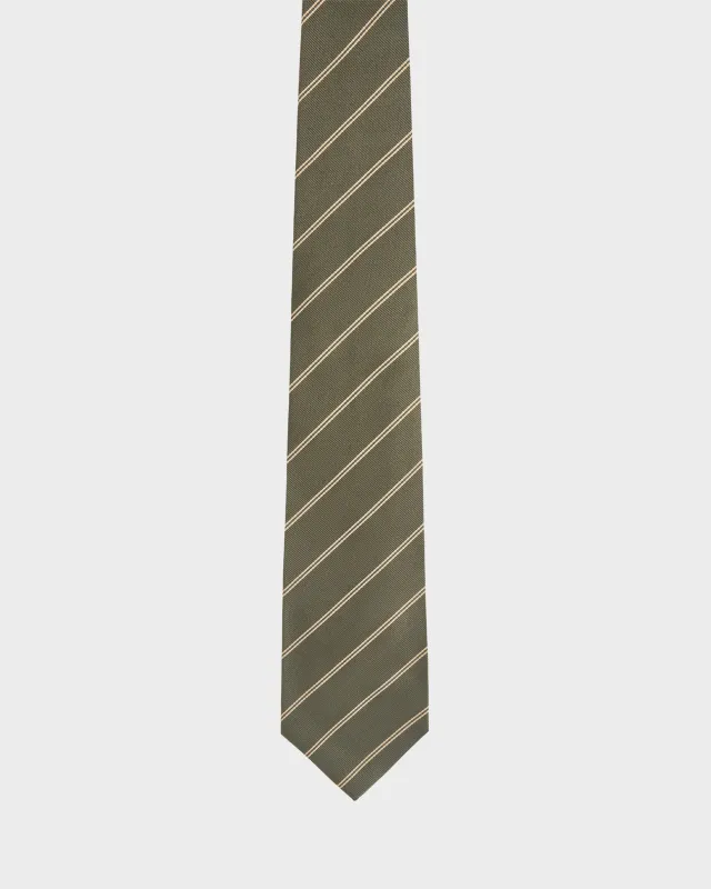 TIE IN SILK JACQUARD - MILITARY WITH GOLD PINSTRIPES made by Husbands Paris