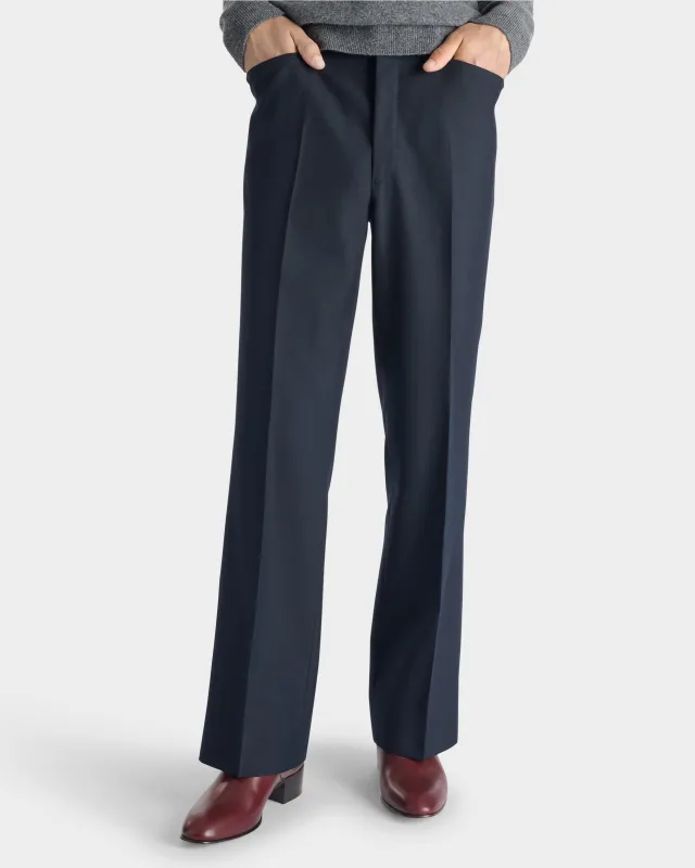 FLARED TROUSERS IN POLY-WOOL TWILL - NAVY made by Husbands Paris