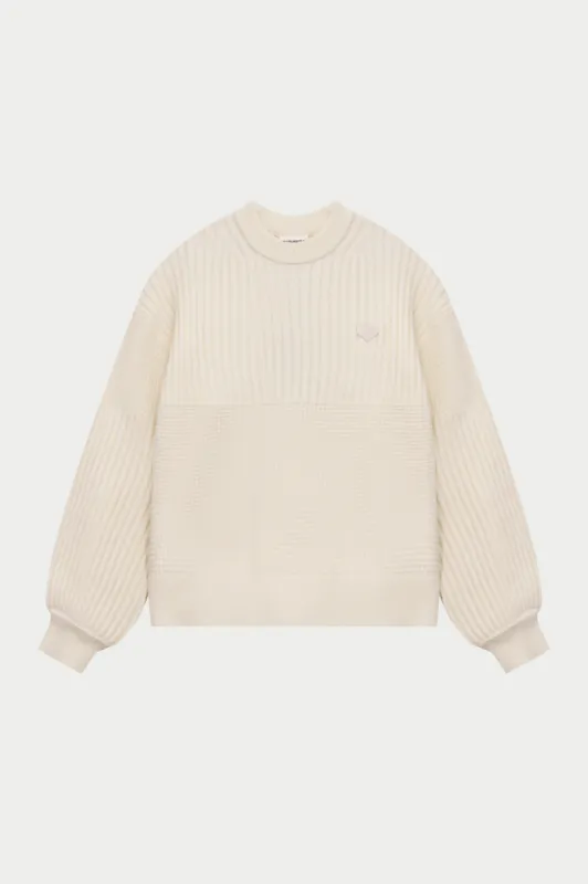 CONTRAST KNIT OVERSIZED CREW - ECRU sold by The Couture Club