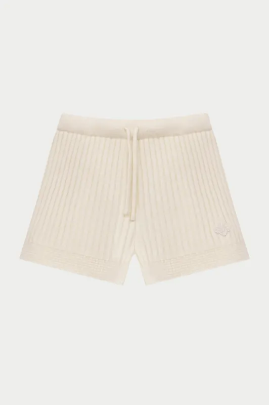 CONTRAST KNIT MINI SHORTS - ECRU sold by The Couture Club