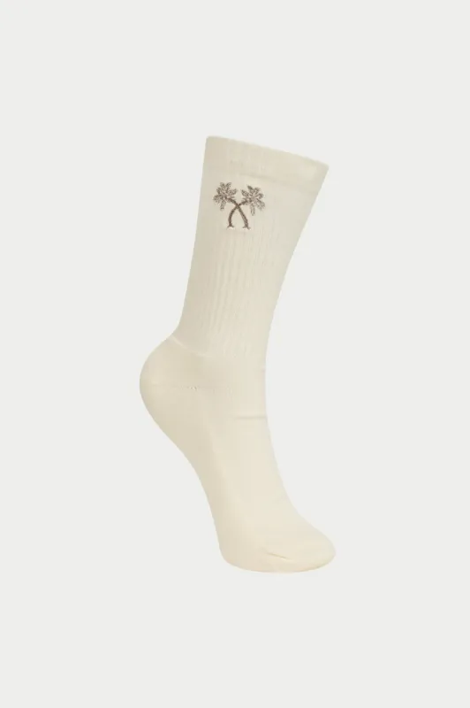 EMBROIDERED PALM SPORTS SOCKS - OFF WHITE sold by The Couture Club