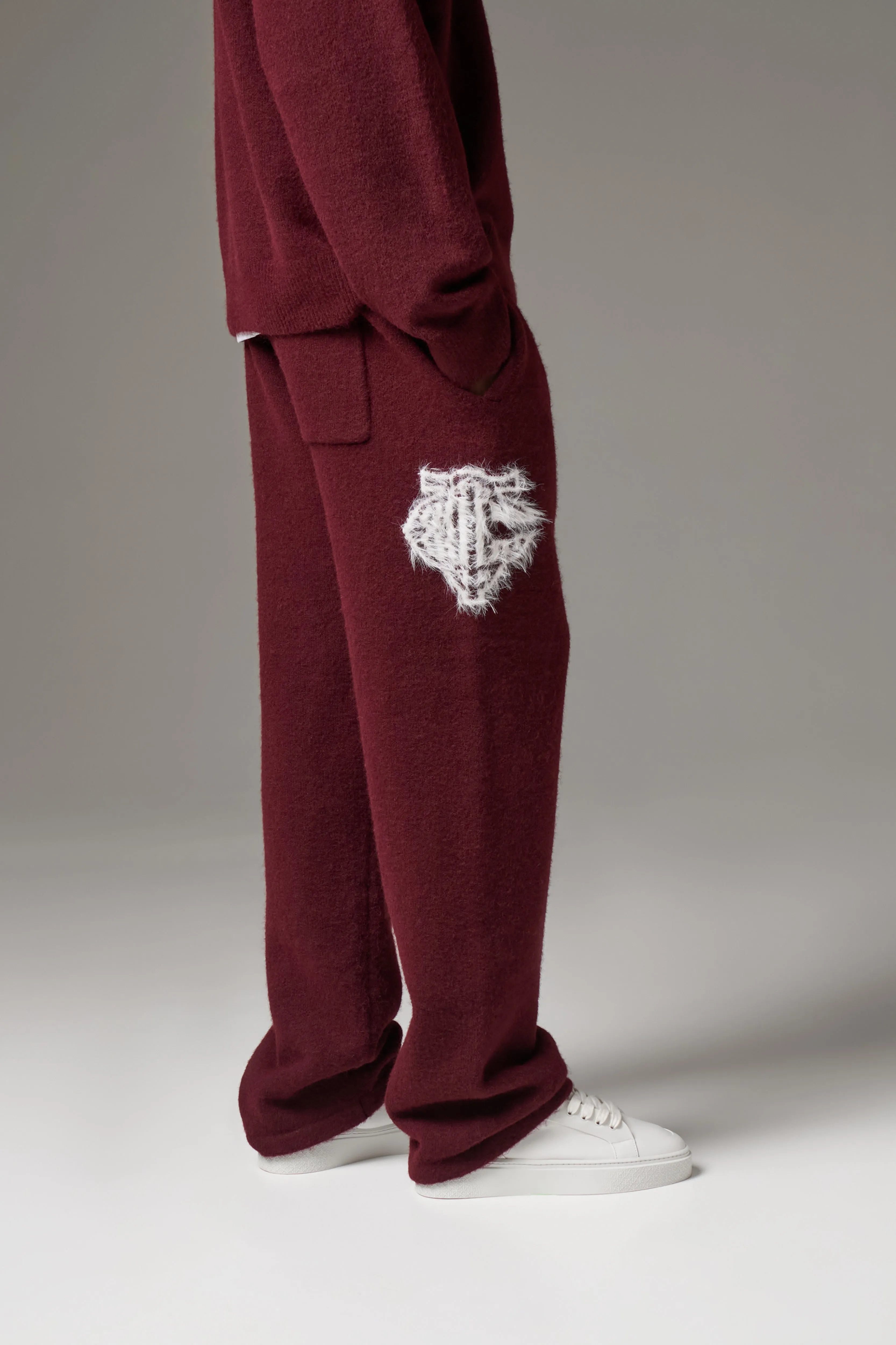 MONOGRAM FLUFFY KNIT JOGGERS - BURGUNDY sold by The Couture Club product image thumbnail 2