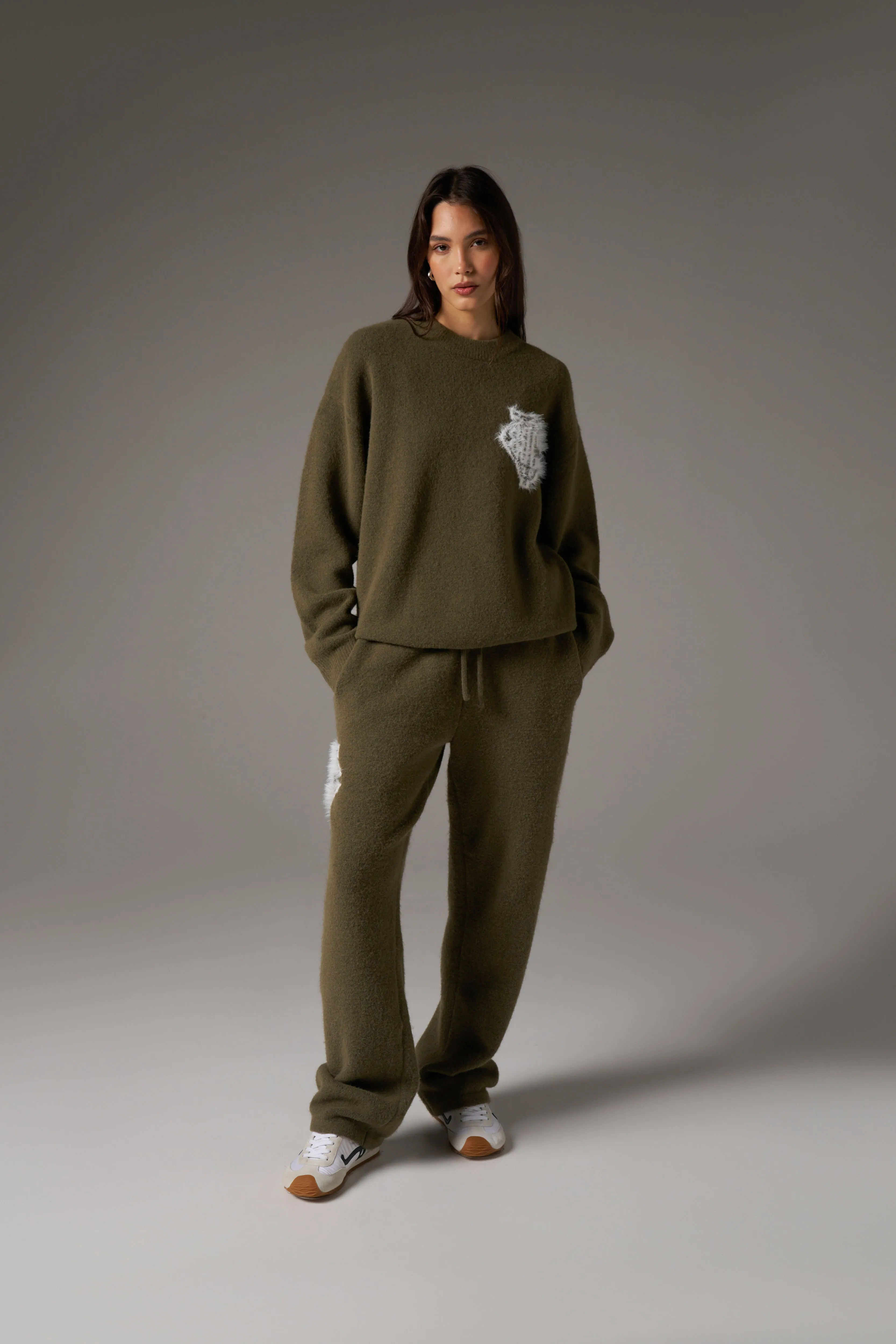 MONOGRAM FLUFFY KNIT JOGGERS - KHAKI sold by The Couture Club product image thumbnail 5
