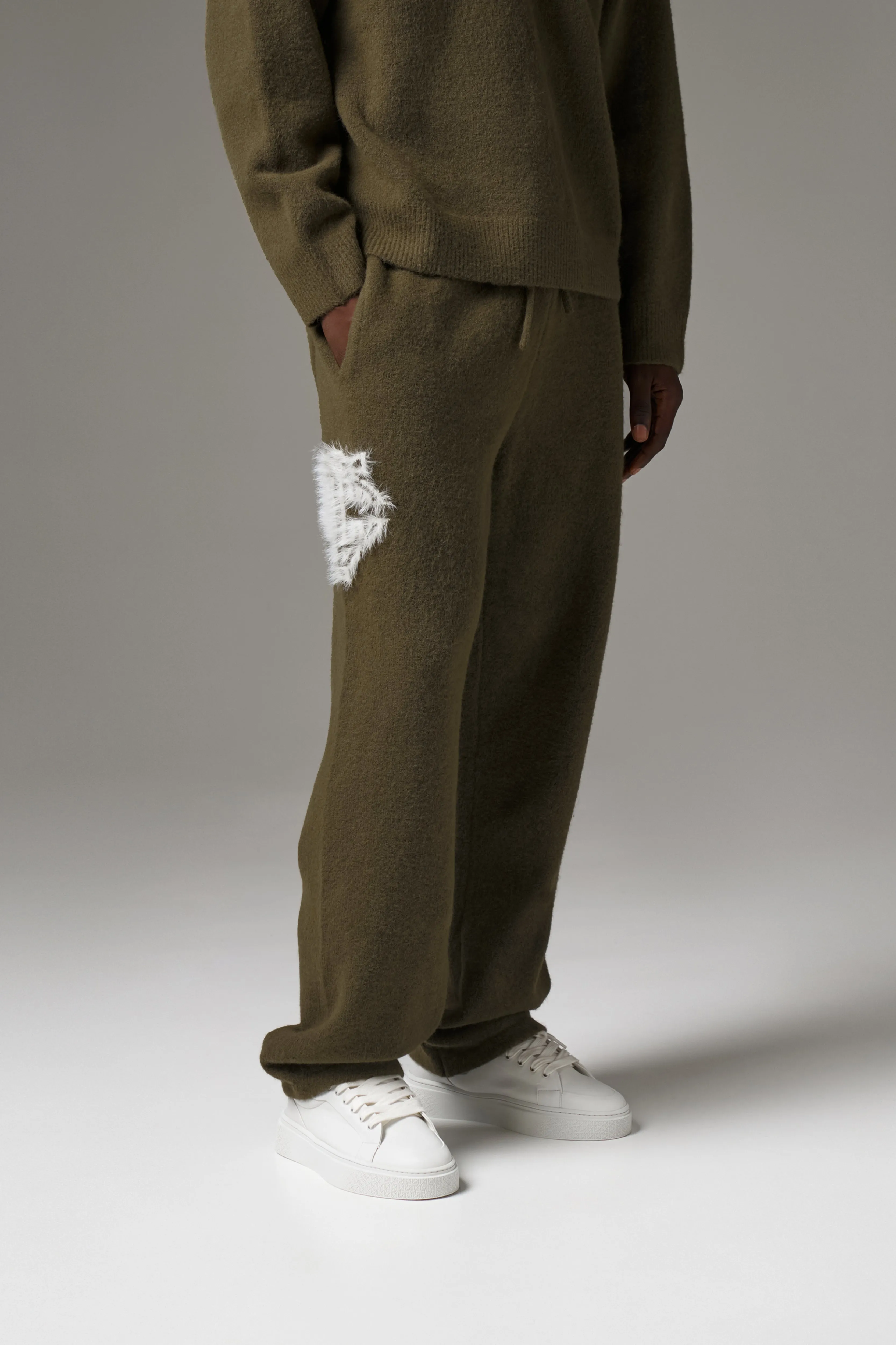 MONOGRAM FLUFFY KNIT JOGGERS - KHAKI sold by The Couture Club product image thumbnail 4
