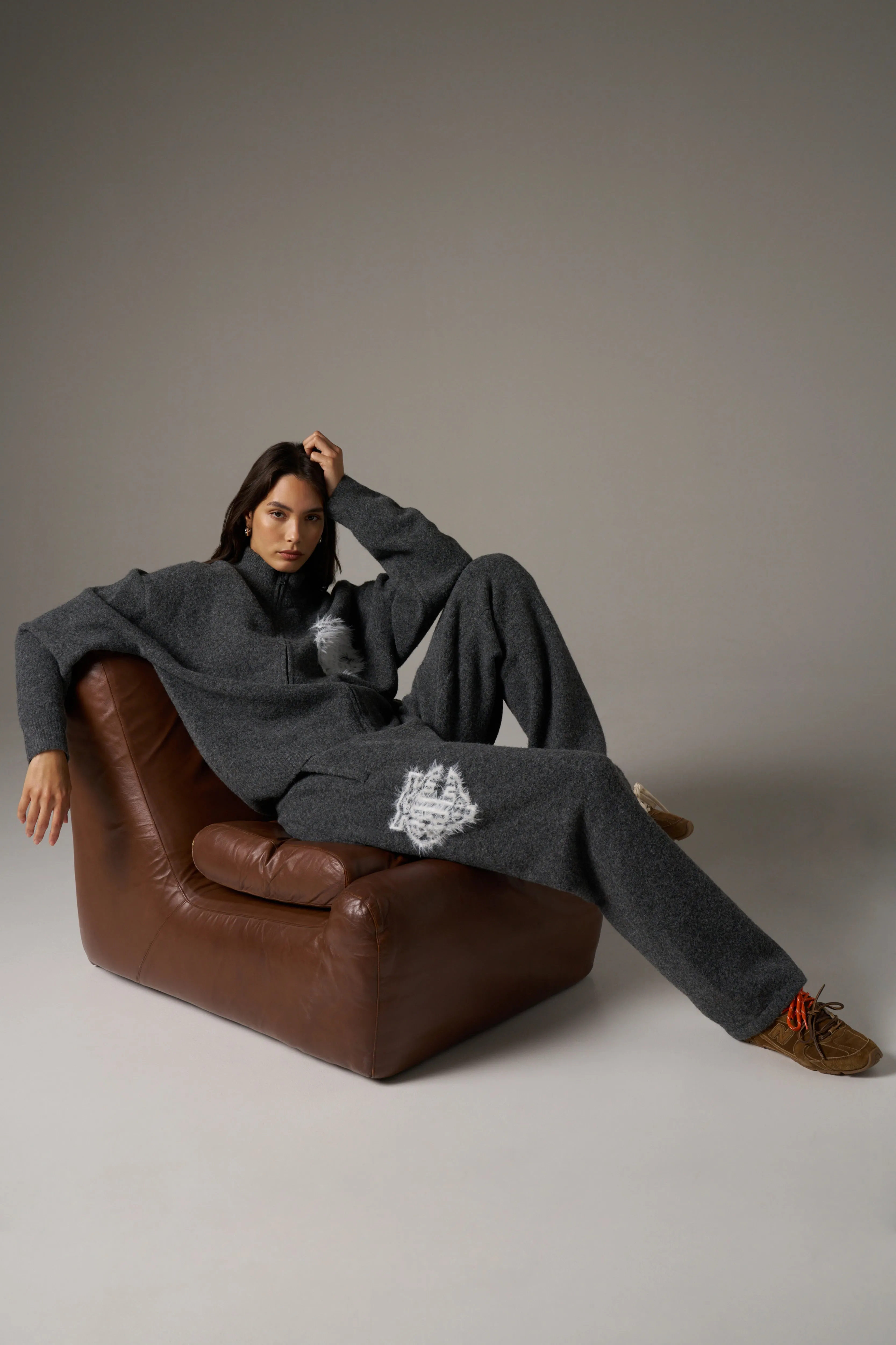 MONOGRAM FLUFFY KNIT JOGGERS - CHARCOAL sold by The Couture Club product image thumbnail 5