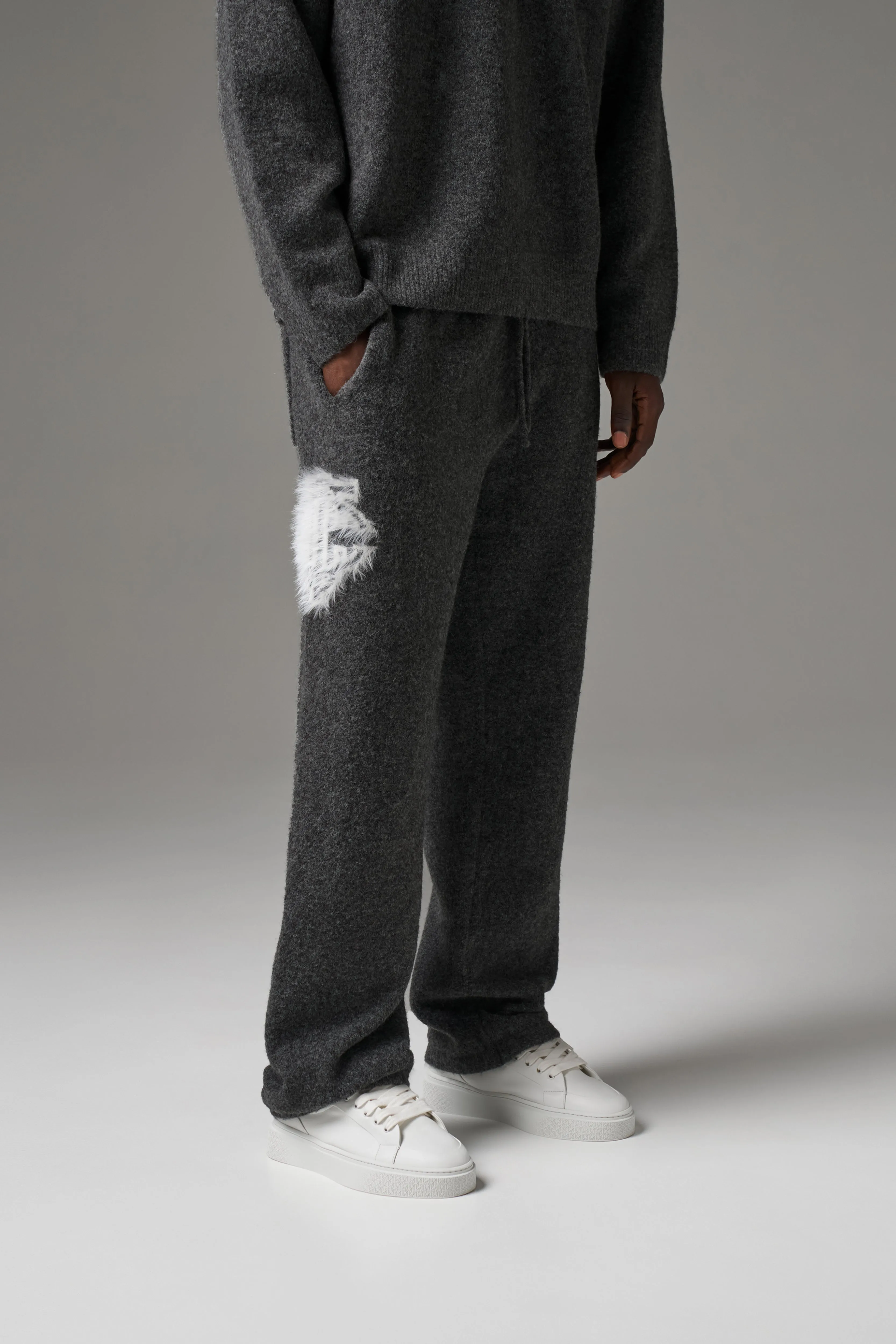 MONOGRAM FLUFFY KNIT JOGGERS - CHARCOAL sold by The Couture Club product image thumbnail 2