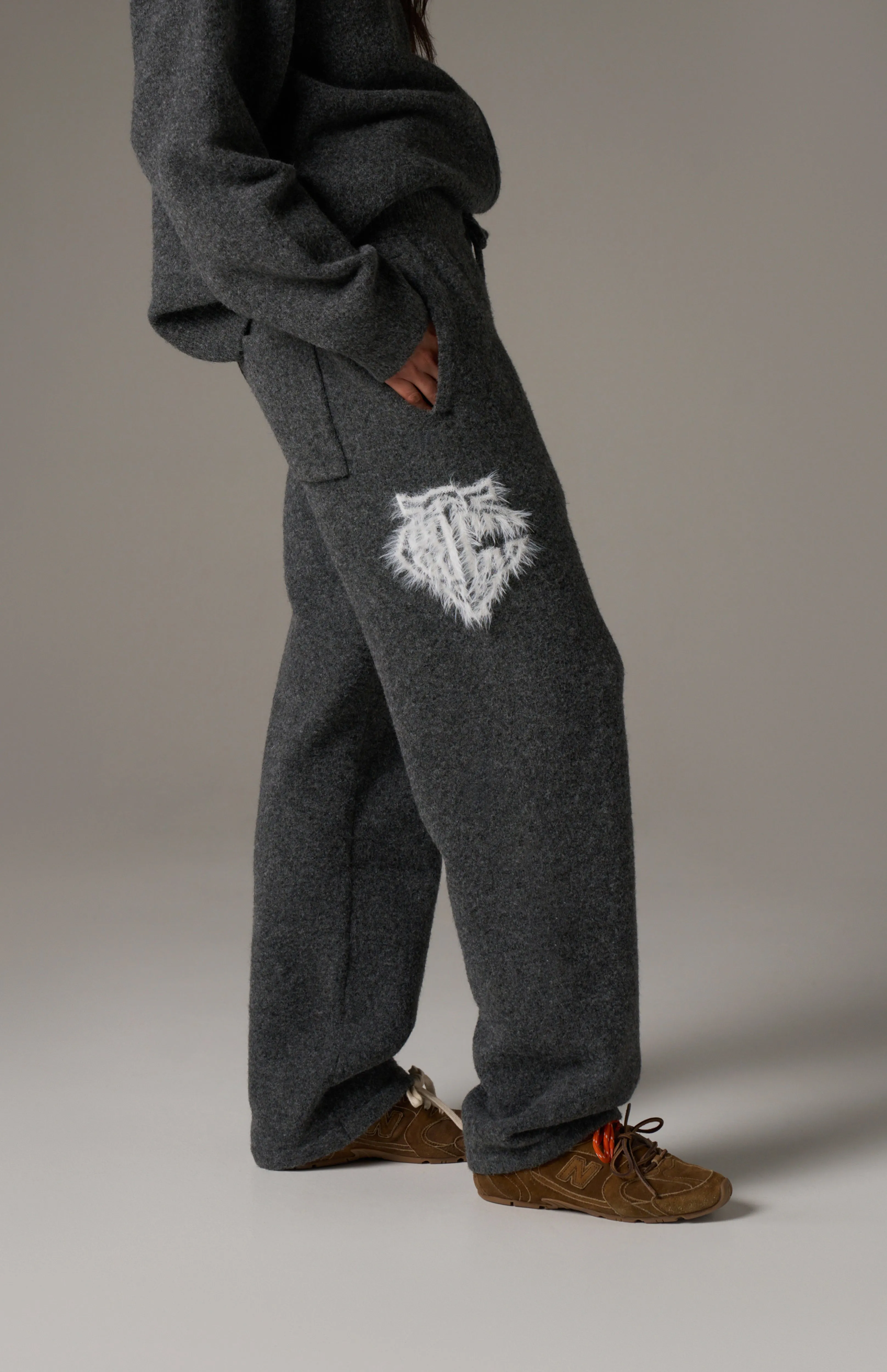 MONOGRAM FLUFFY KNIT JOGGERS - CHARCOAL sold by The Couture Club product image thumbnail 3