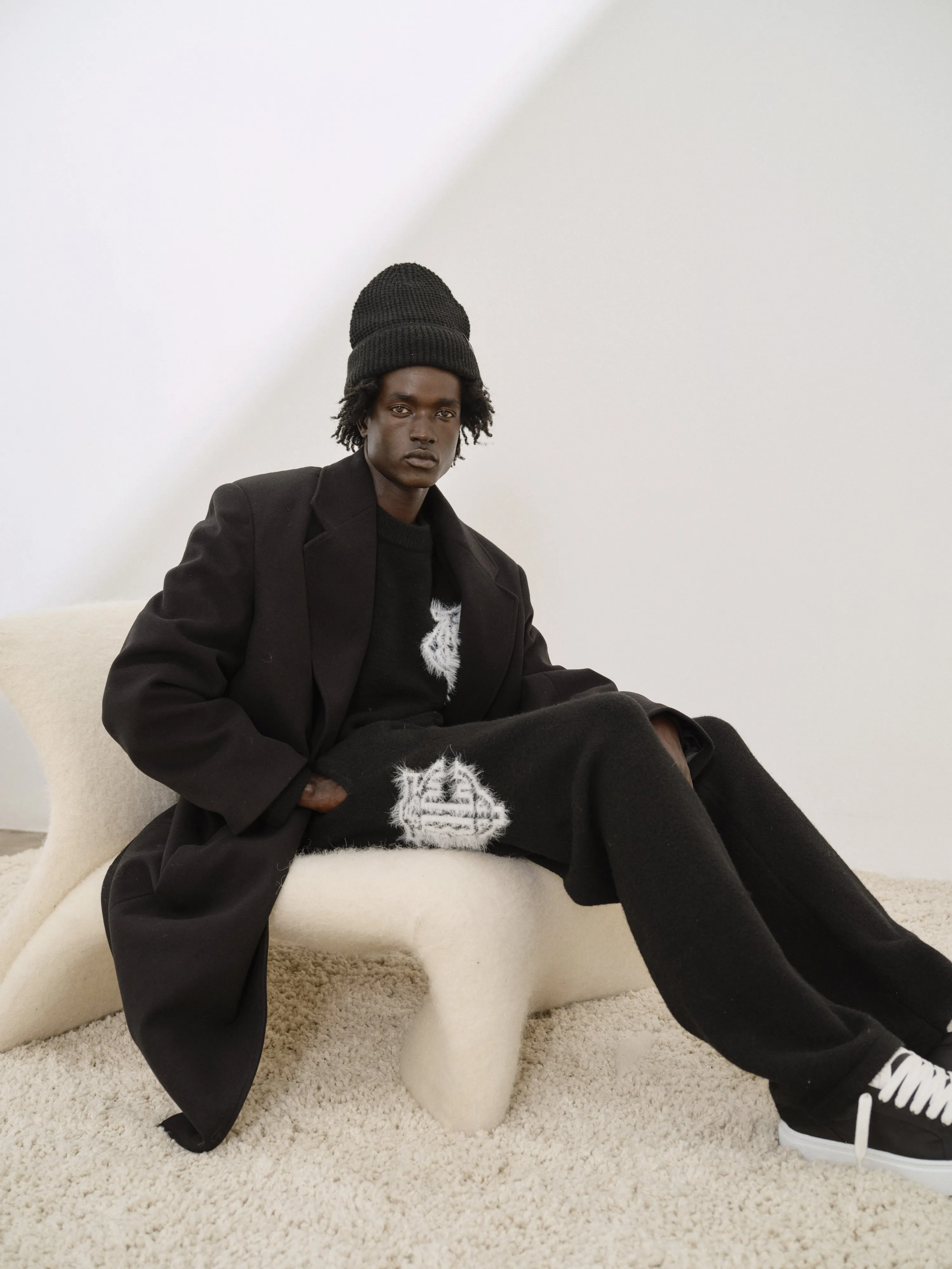 MONOGRAM FLUFFY KNIT JOGGERS - BLACK sold by The Couture Club product image thumbnail 2