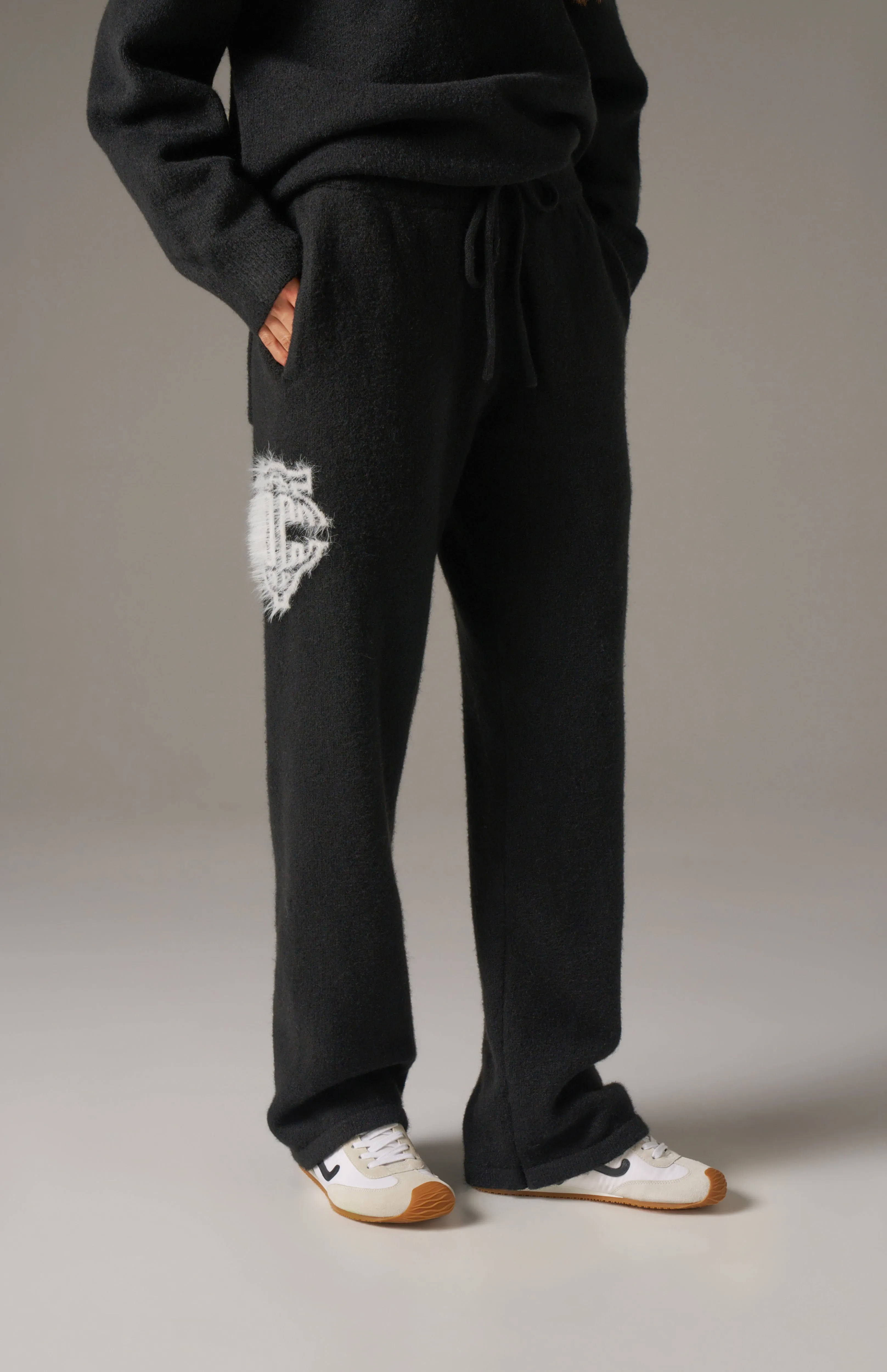 MONOGRAM FLUFFY KNIT JOGGERS - BLACK sold by The Couture Club product image thumbnail 3