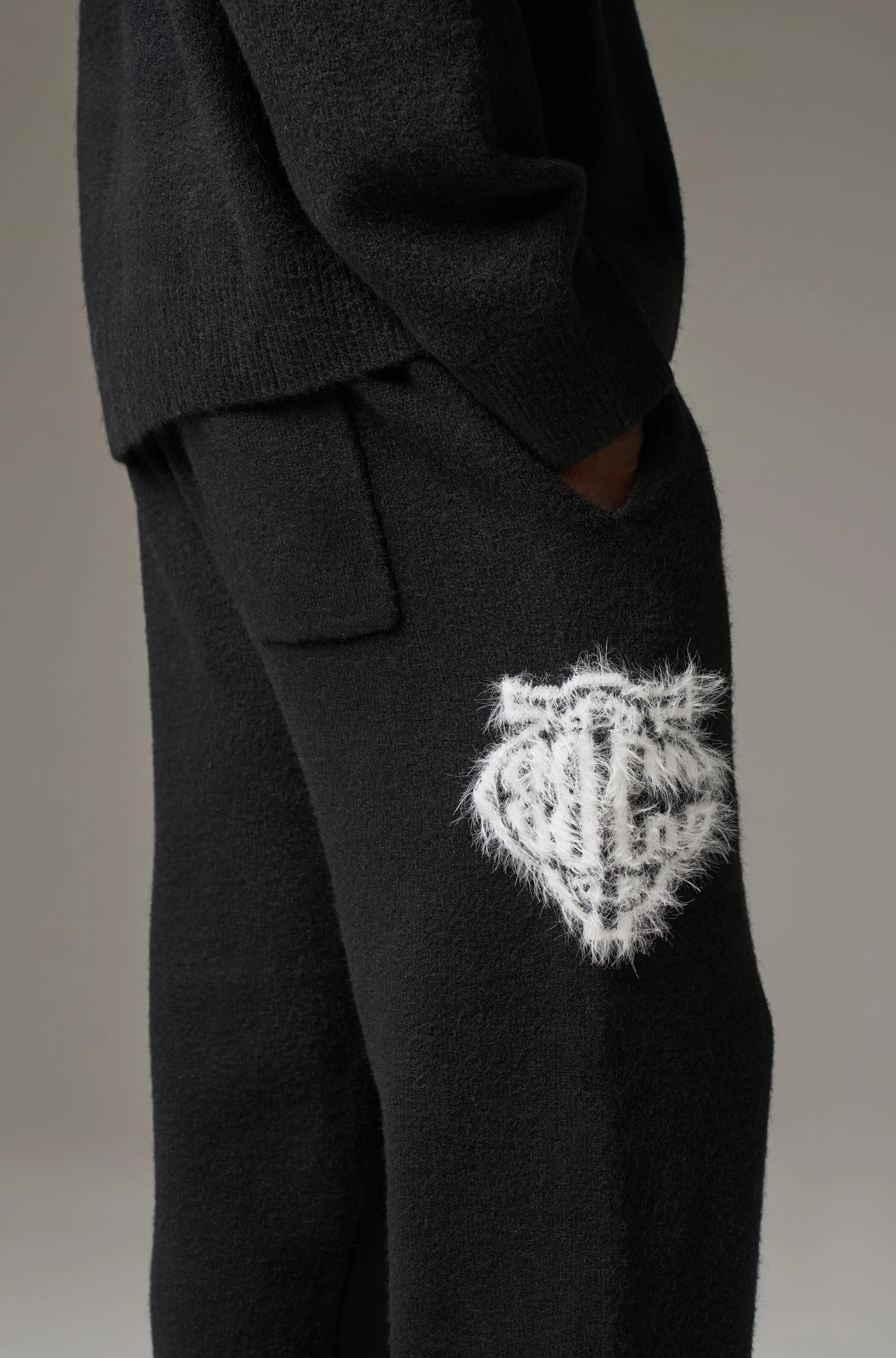 MONOGRAM FLUFFY KNIT JOGGERS - BLACK sold by The Couture Club product image thumbnail 4