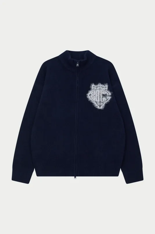 MONOGRAM FLUFFY KNIT ZIP THROUGH - NAVY sold by The Couture Club