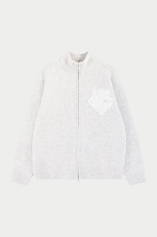 MONOGRAM FLUFFY KNIT ZIP THROUGH - GREY MARL sold by The Couture Club