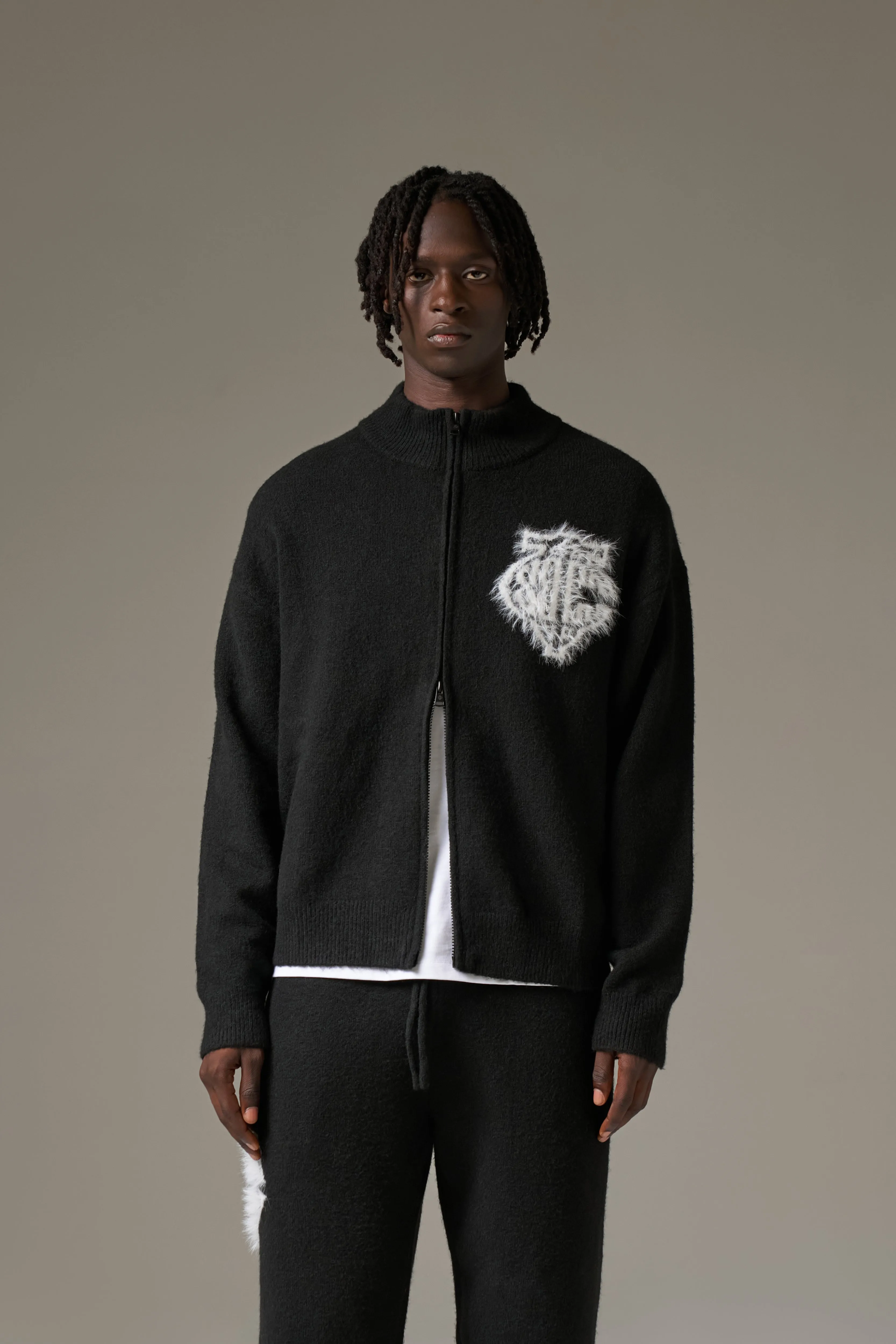 MONOGRAM FLUFFY KNIT ZIP THROUGH - BLACK sold by The Couture Club product image thumbnail 2