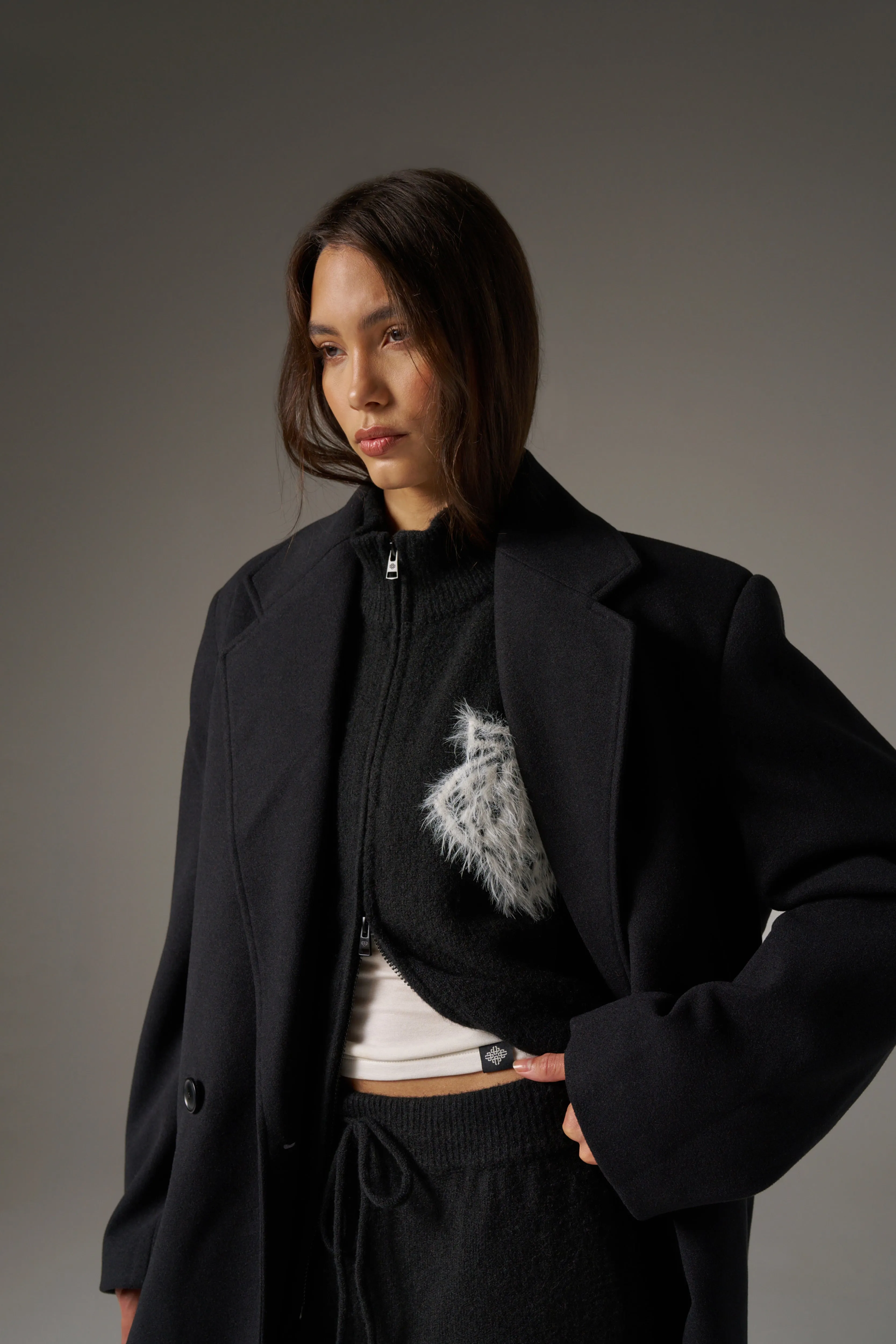 MONOGRAM FLUFFY KNIT ZIP THROUGH - BLACK sold by The Couture Club product image thumbnail 5