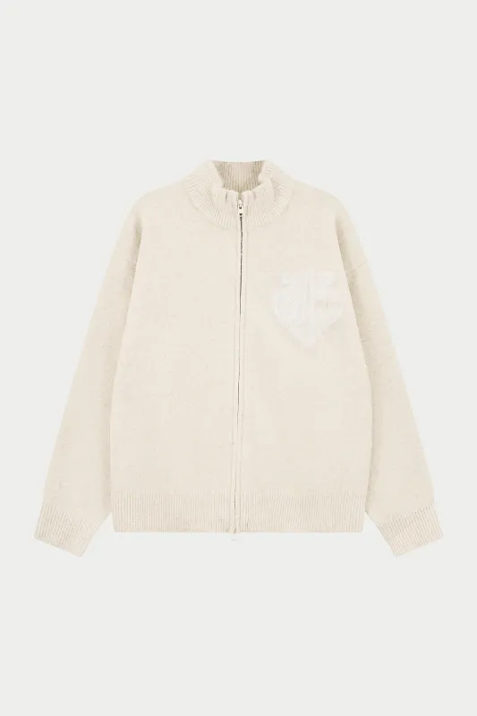 MONOGRAM FLUFFY KNIT ZIP THROUGH - BEIGE sold by The Couture Club