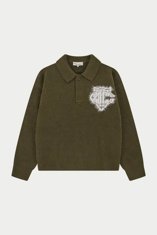 MONOGRAM FLUFFY KNIT POLO - KHAKI sold by The Couture Club