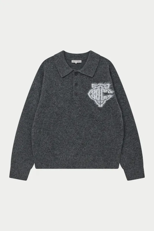 MONOGRAM FLUFFY KNIT POLO - CHARCOAL sold by The Couture Club