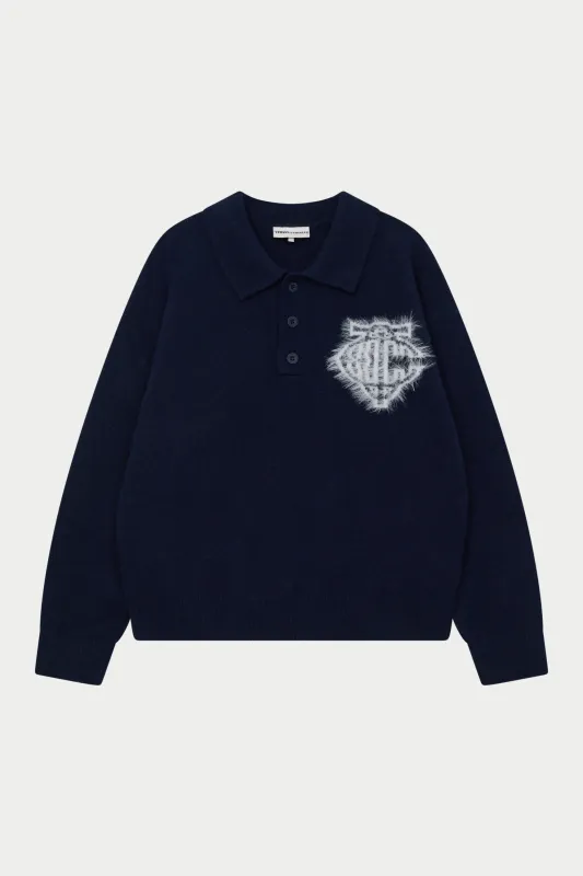 MONOGRAM FLUFFY KNIT POLO - NAVY sold by The Couture Club