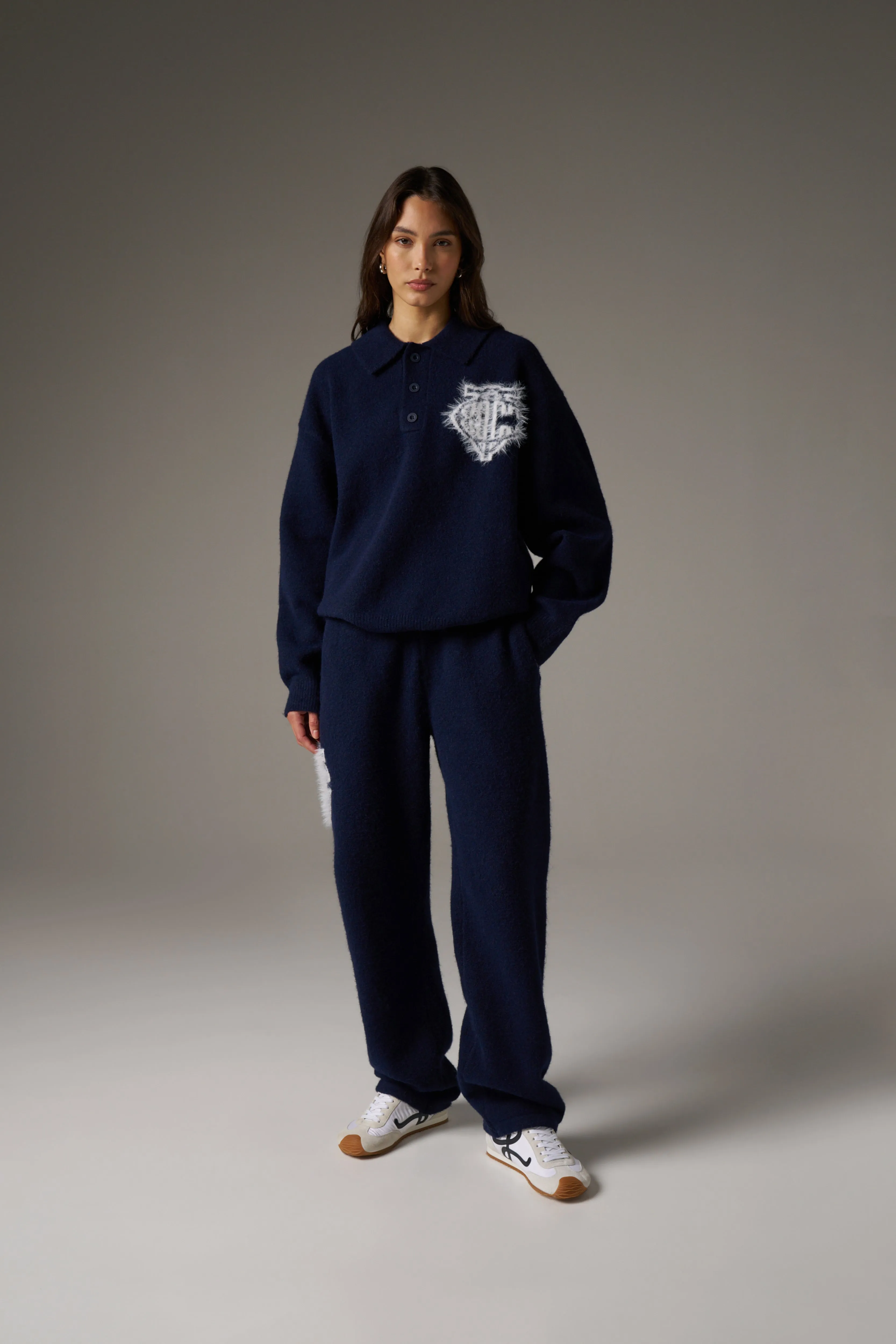 MONOGRAM FLUFFY KNIT POLO - NAVY sold by The Couture Club product image thumbnail 5