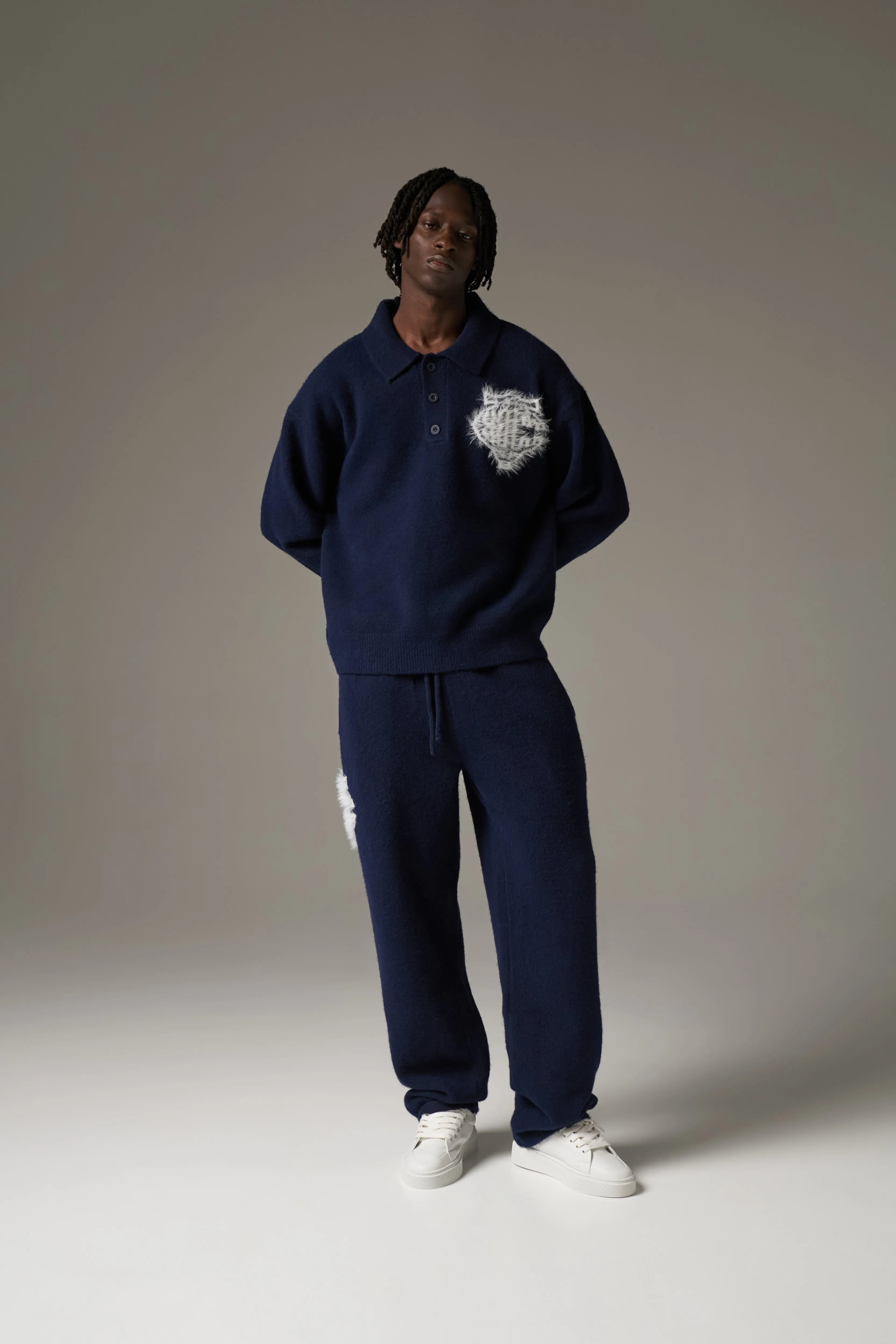 MONOGRAM FLUFFY KNIT POLO - NAVY sold by The Couture Club product image thumbnail 4