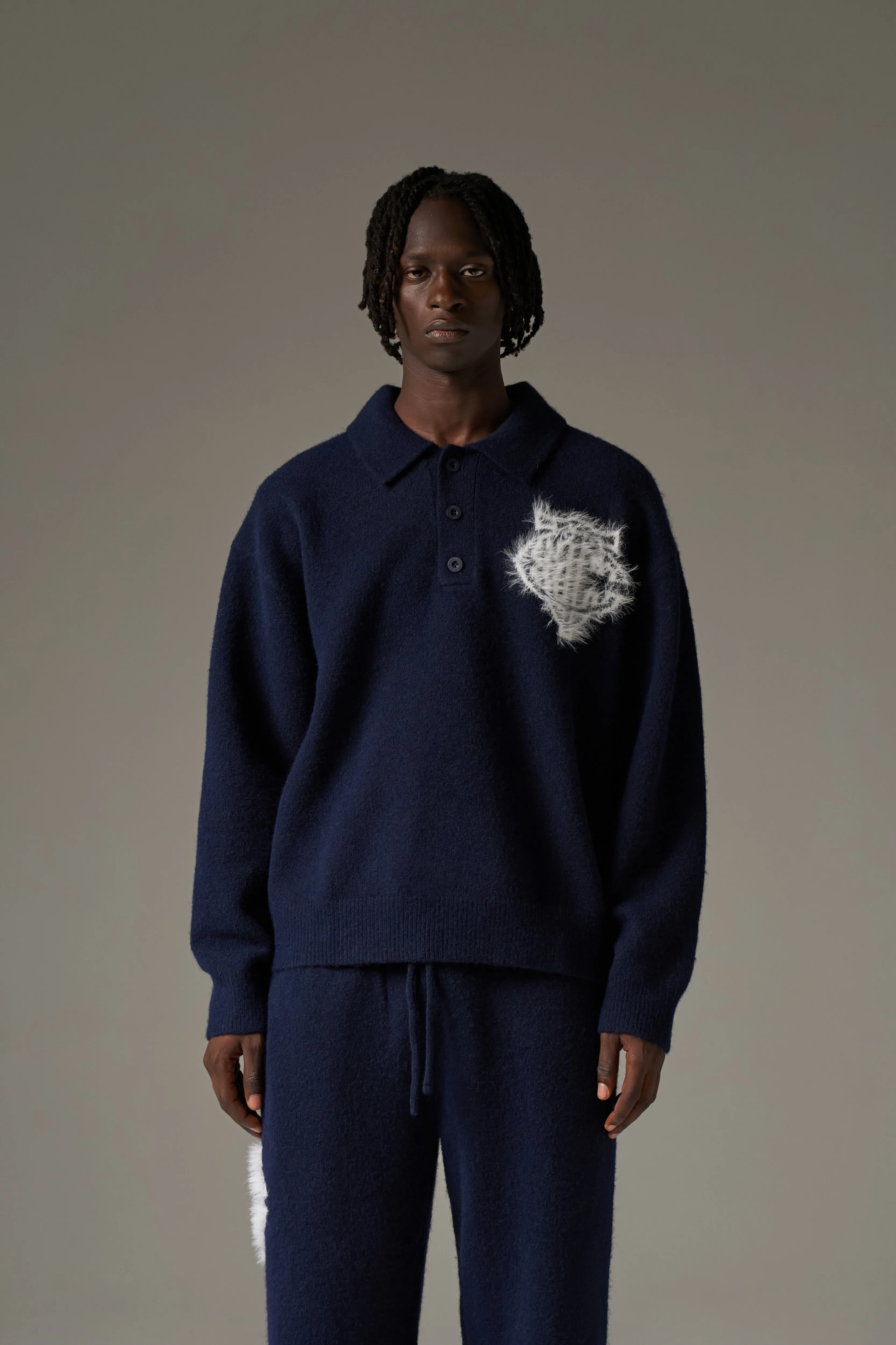 MONOGRAM FLUFFY KNIT POLO - NAVY sold by The Couture Club product image thumbnail 2